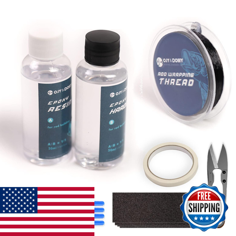 Ojydoiiiy Fishing Rod Repair Kit Epoxy Glue Wrapping Thread Clipper And Masking