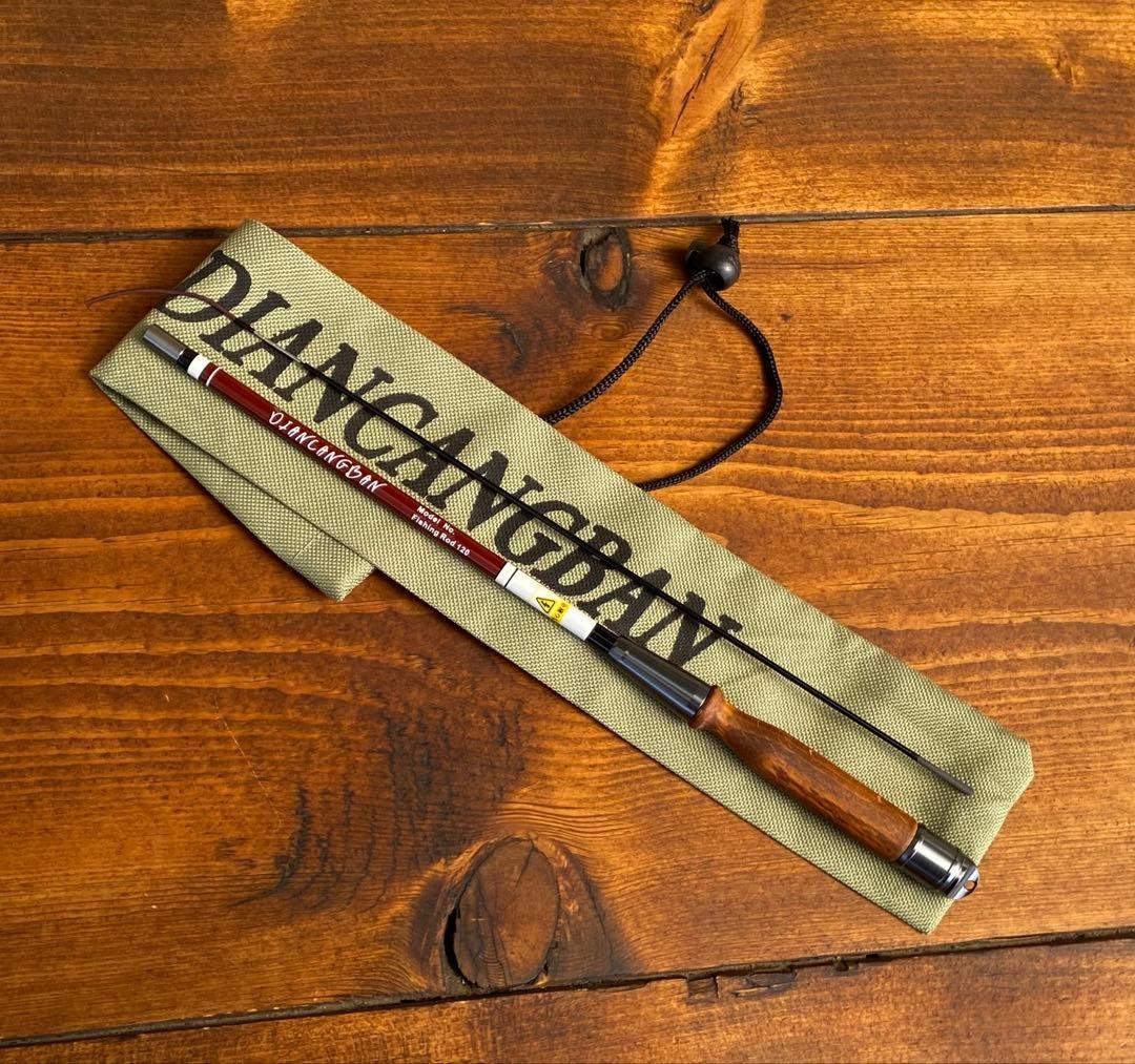 Tanago fishing rod 120cm wood grip brown & white swinging rod used