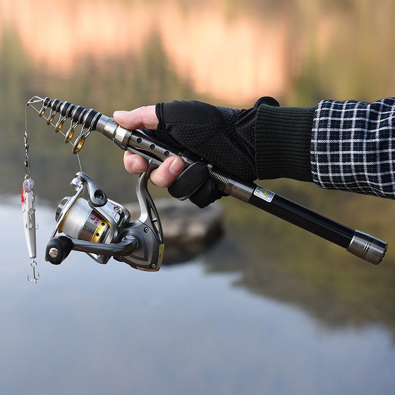 Telescopic Fishing Rod Reel Combo Full Kit Carbon Fiber Rod Pole+Line&Bag 7.9ft