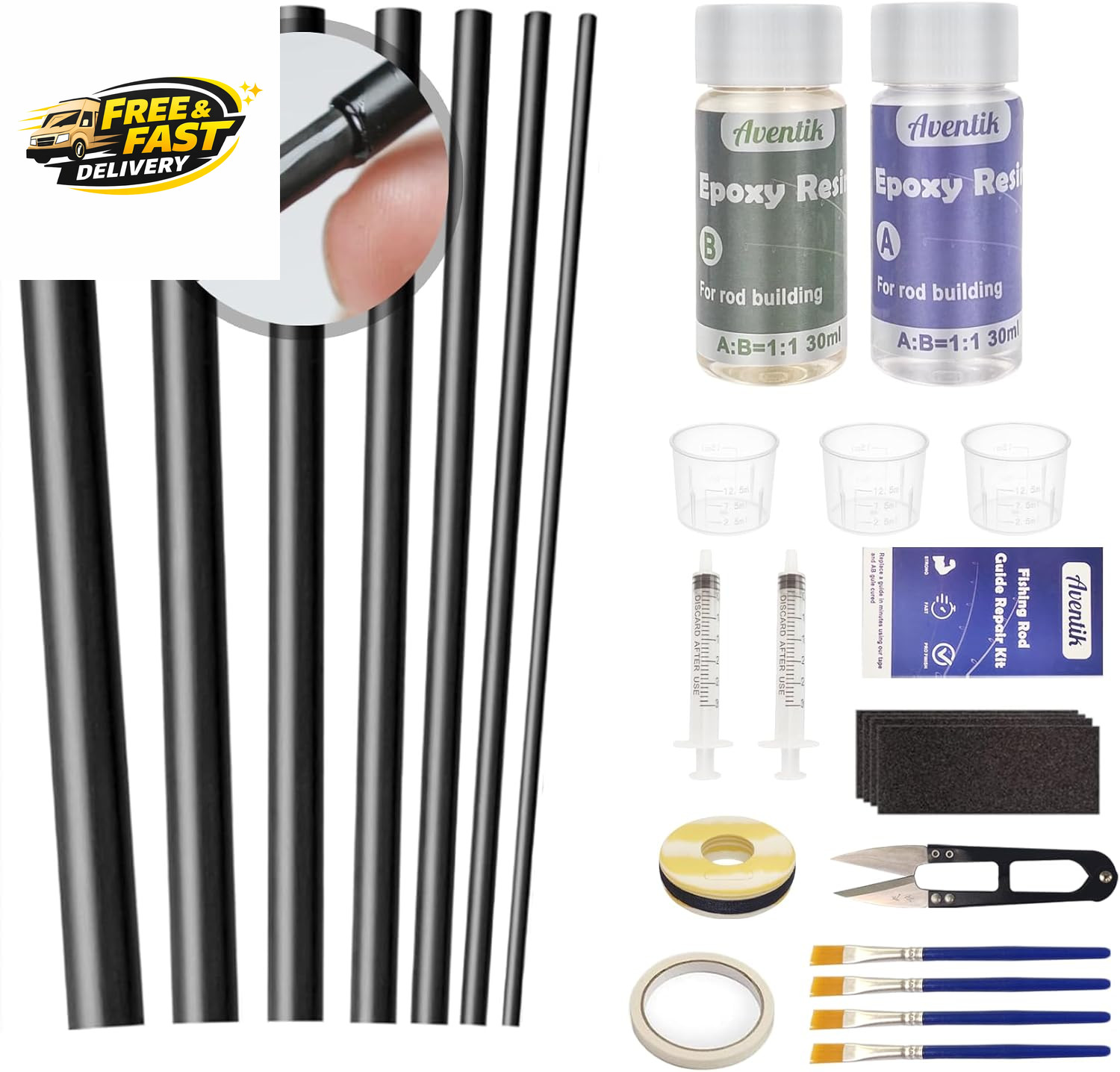 Fishing Rod Repair Kit Complete with Accesssories, Carbon Fiber Stick Fishing