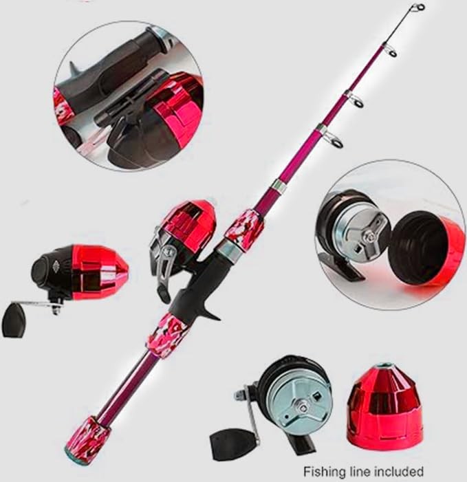 Kids Fishing Pole Spincast Youth Tackle Box – with Large, Pink