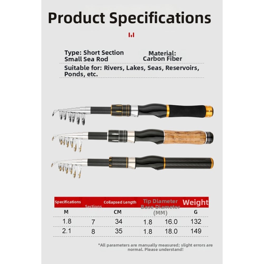 Portable Telescopic Fishing Rod Sea and Freshwater Use 1 8 to for 2 1 Meter Long