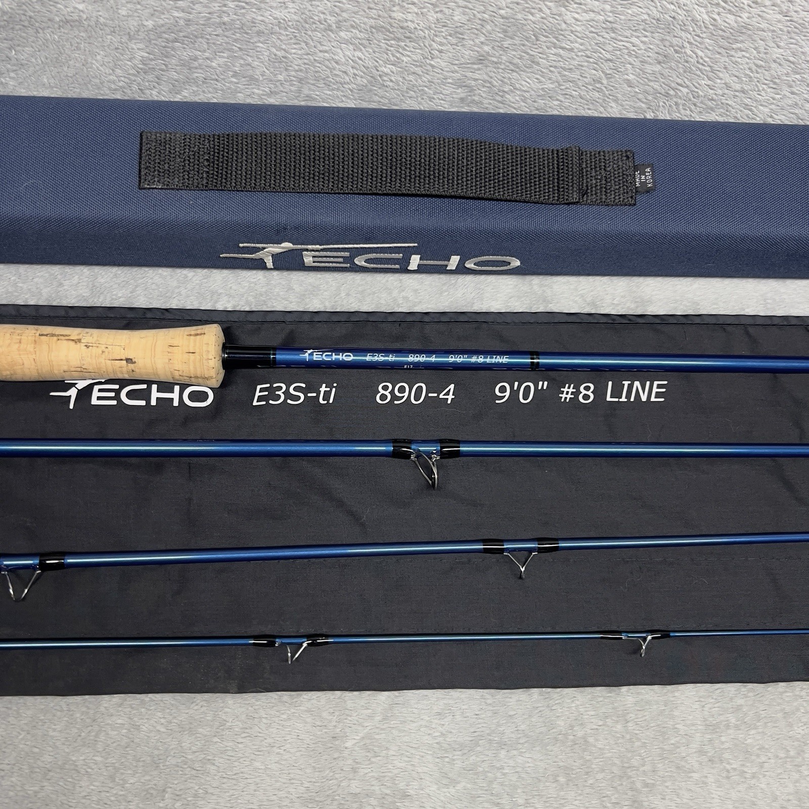 ECHO E3S-ti 8wt. 9’ft Fly Rod Saltwater Titanium Guides Blue 4 Piece Case