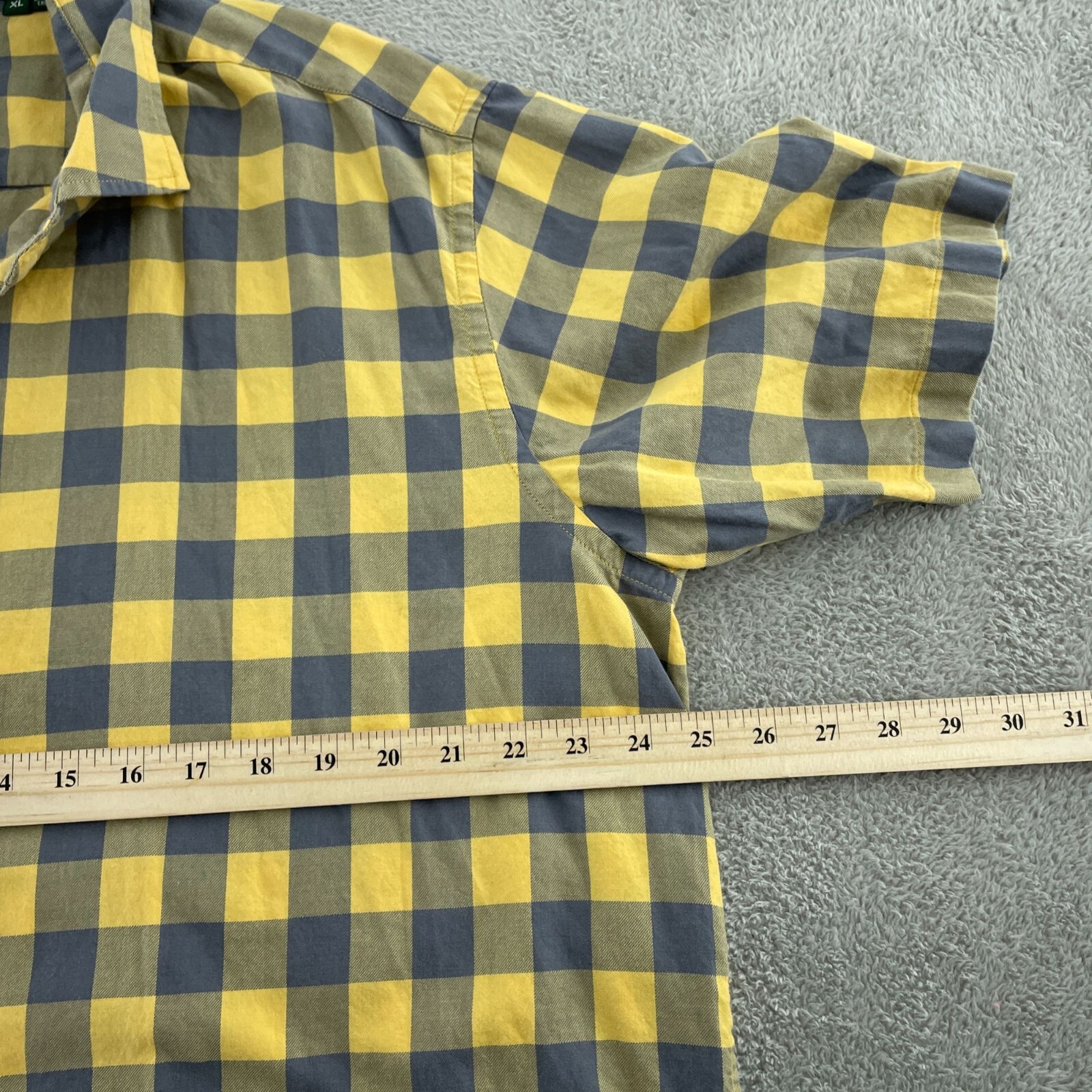 Orvis Mens Yellow & Gray Plaid Short Sleeve Shirt XL Active Fit 4501