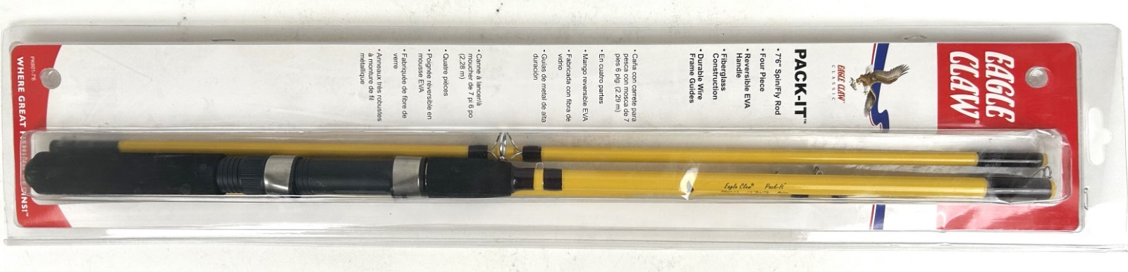Eagle Claw Pack-It 7’6″ Spin/Fly Fishing Rod 4-Piece