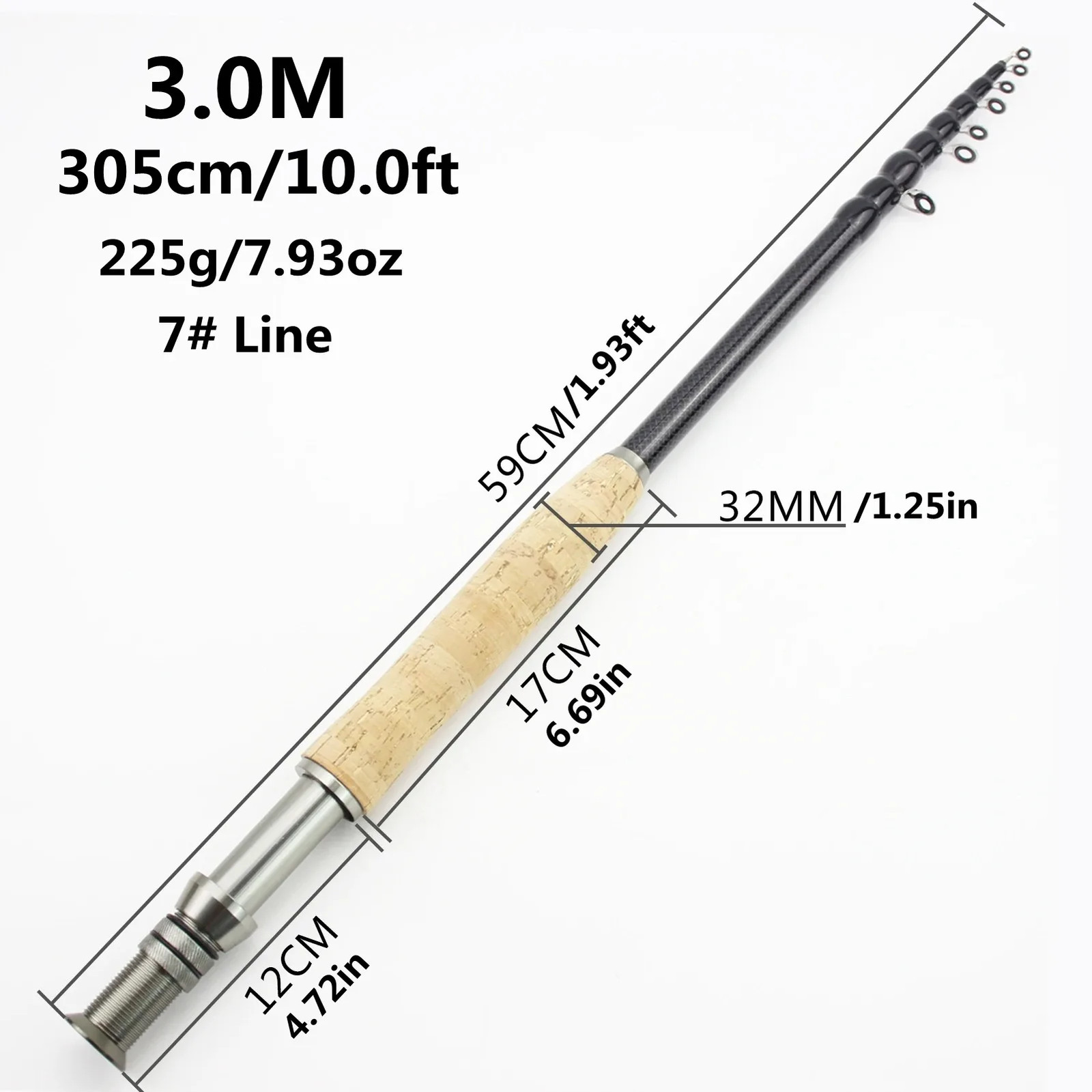 2.1M3.0M Metal Wheel Base Telescopic Fly Fishing Rod Portable Carbon Fast Action