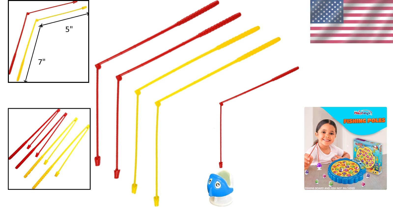 Fishing Game Replacement Rods – 4-Pack, Non-Magnetic Poles Compatible with Ro…