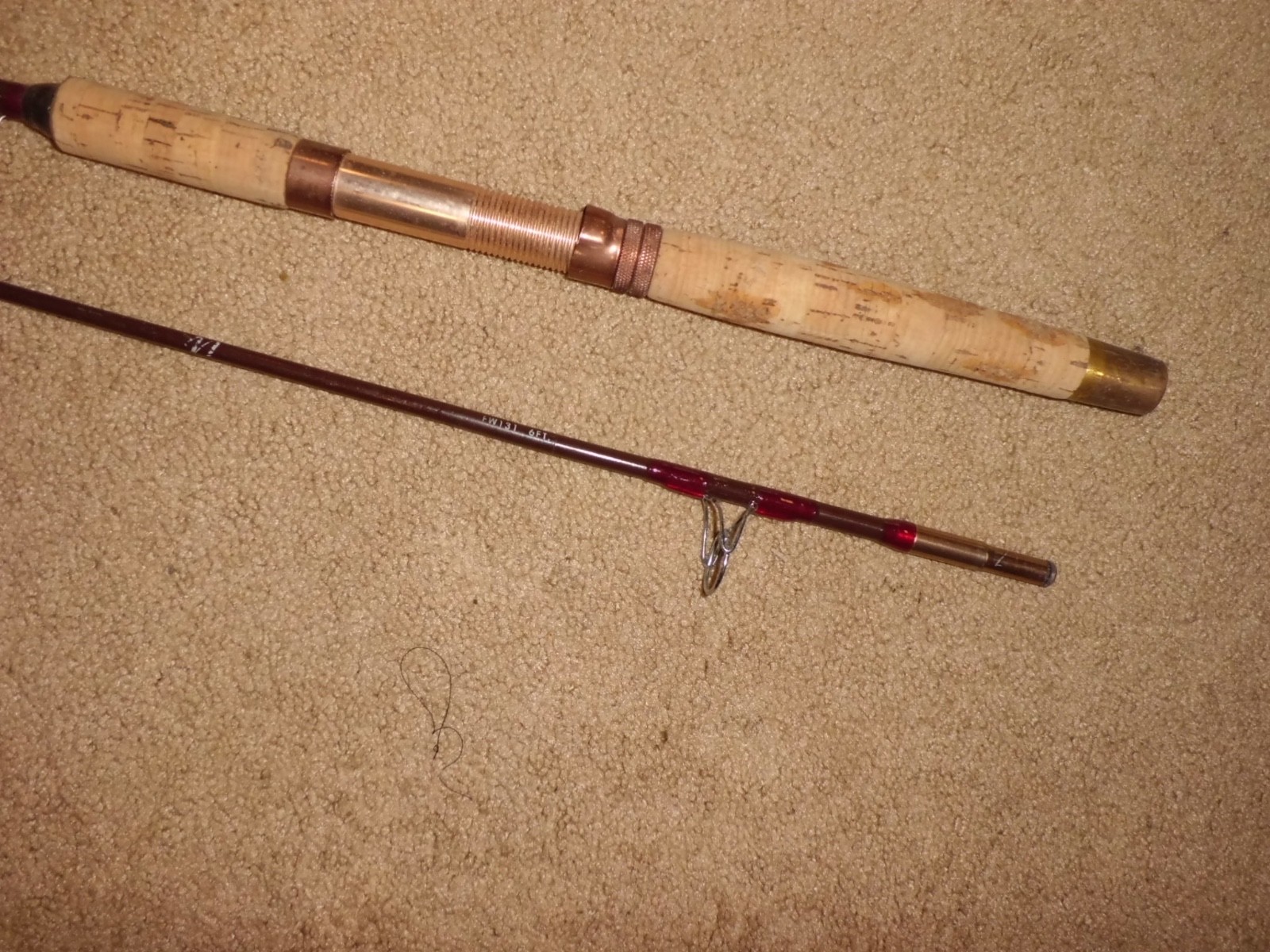 Vintage SABRE Nypoxy Chocolate Ultra Light 2 pc Spinning 6′ Rod- USA- 4-10 lb