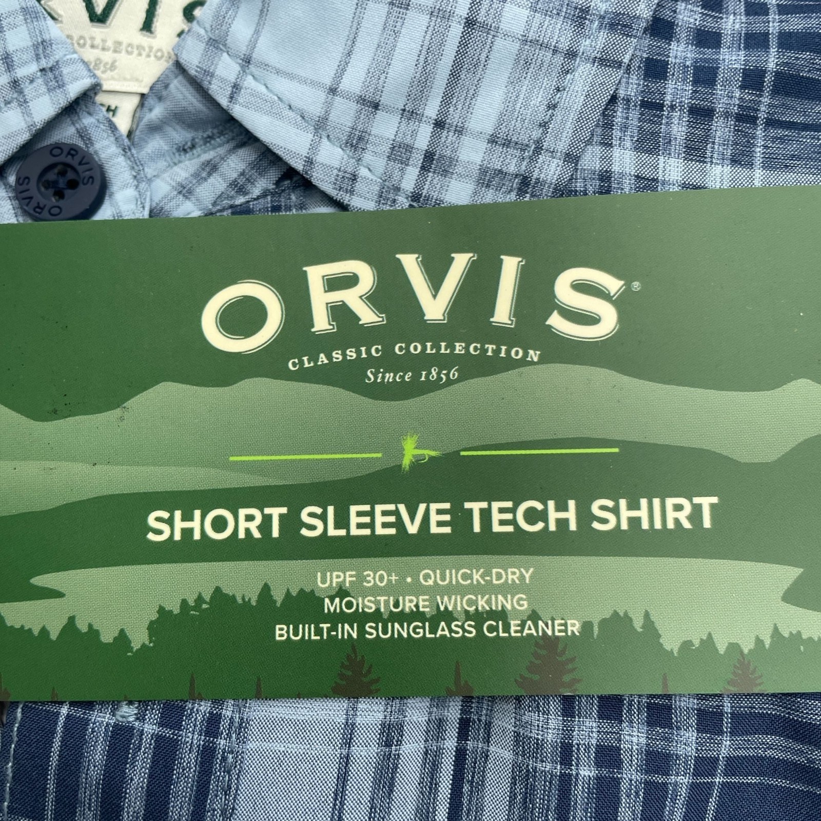 NEW Orvis Men’s S Tech Shirt Blue Plaid UPF 30+ Quick-Dry Button Up Outdoor