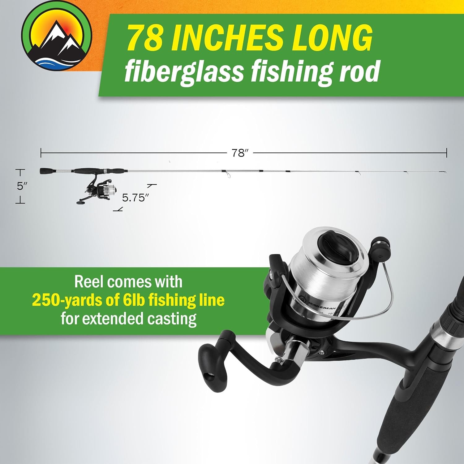 Fiberglass Collapsible Spinning Fishing Rod 78-Inch Silver Metallic Rods for