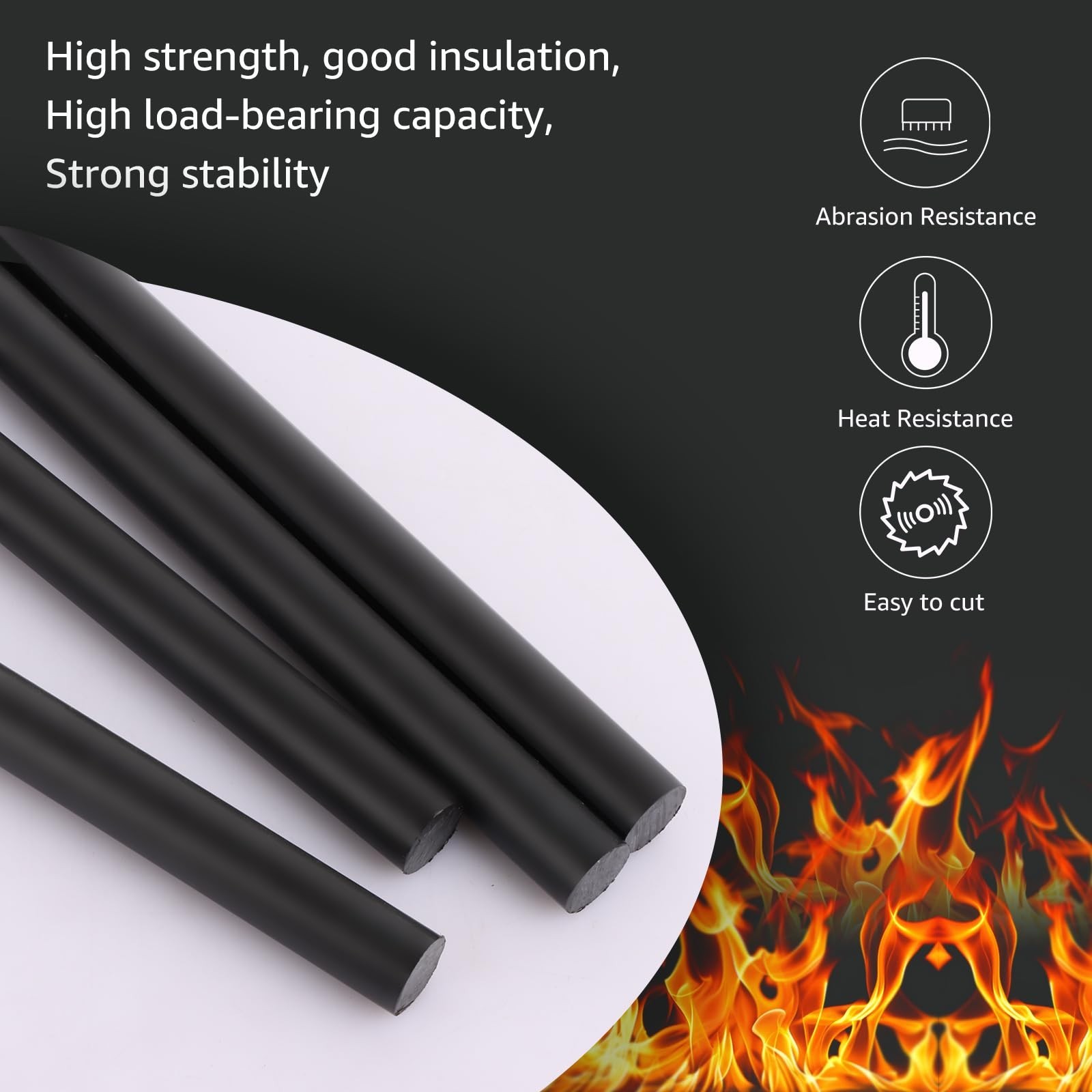10 PCS Black Acetal Copolymer Rods 1/2″ Diameter x 12″ Length – Non-Marring Plas