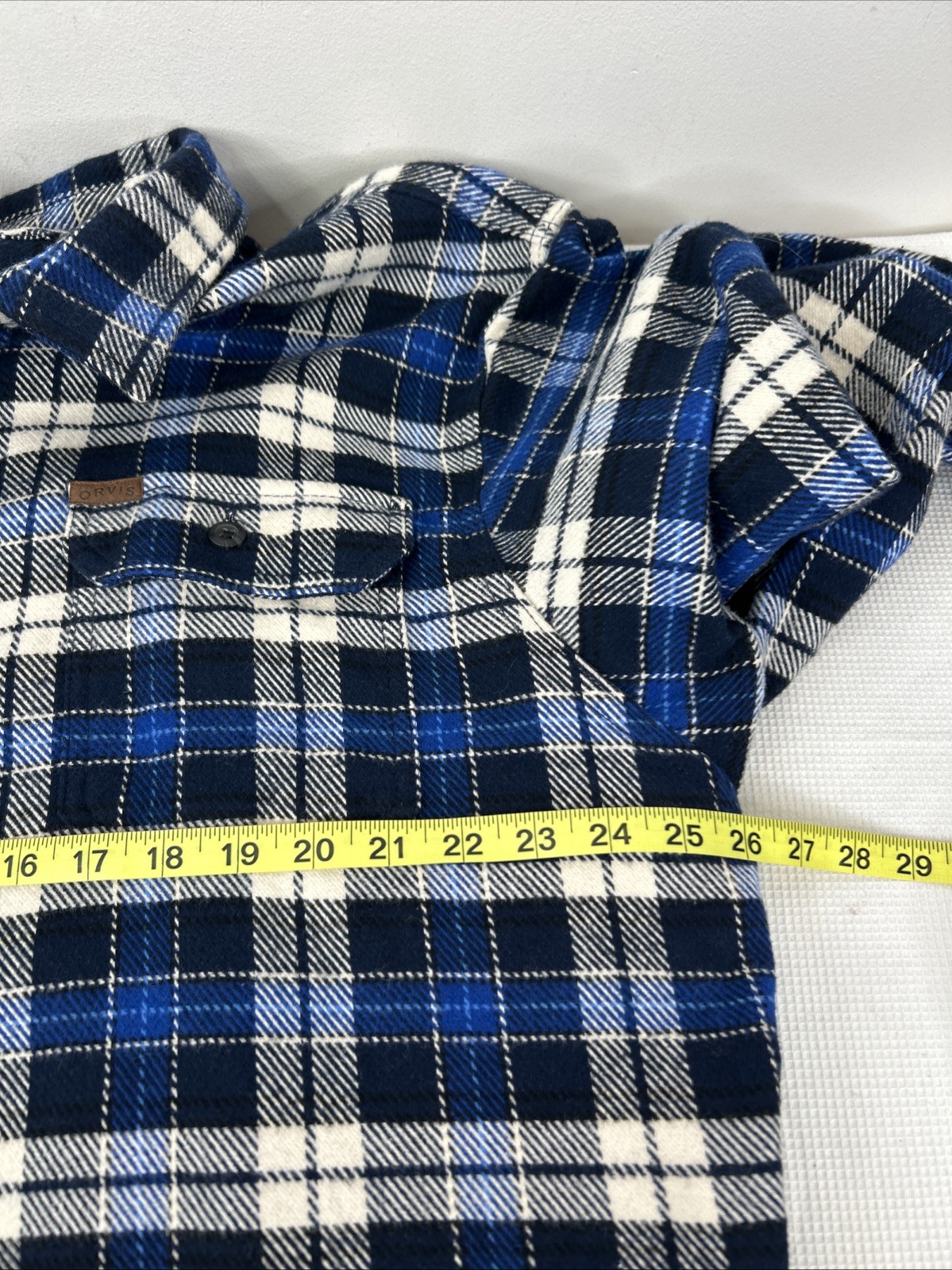Orvis Mens XXL Blue White Plaid Flannel Pockets Heavyweight Outdoor Shirt Jacket