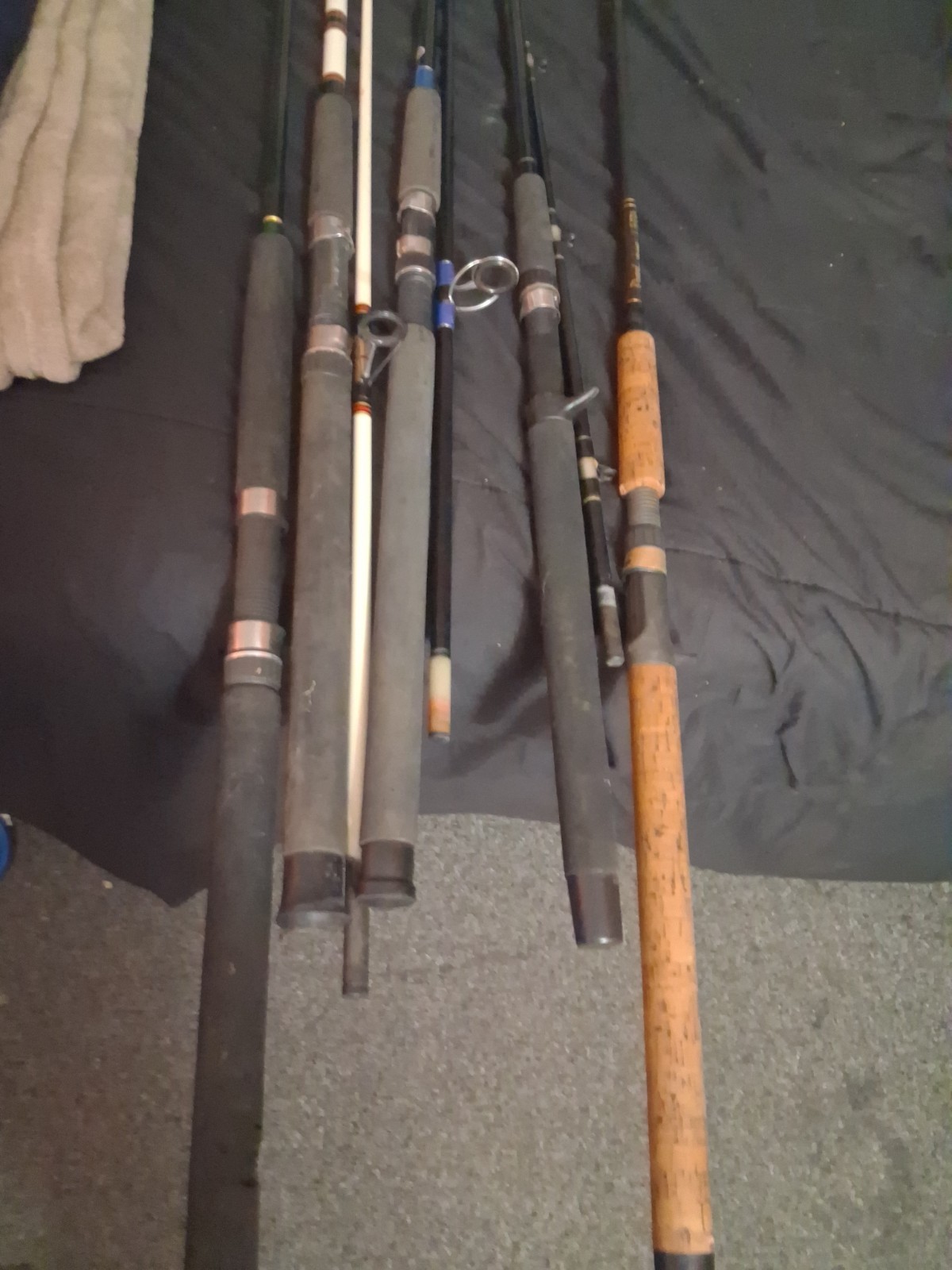 Fishing Rods Lot Multiple Poles Black Mixed Handles Unisex Adults Fishing Rod