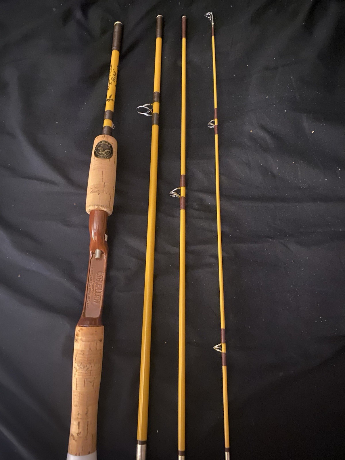 Wright & McGill Eagle Claw Tubular Glass 4-Piece Yellow Vintage Fishing Rod