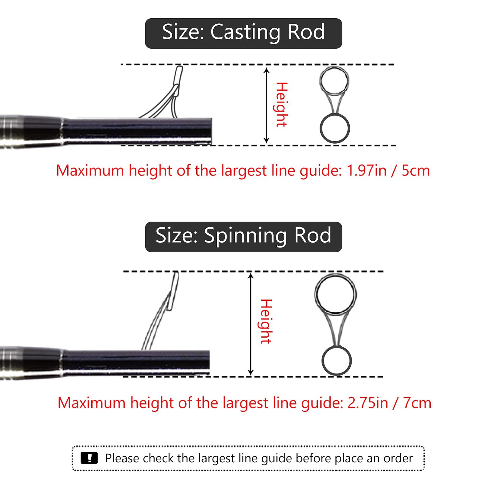 BASSDASH Casting For Spinning Rod up to 7-1/2 ft, Black & White – 2pcs