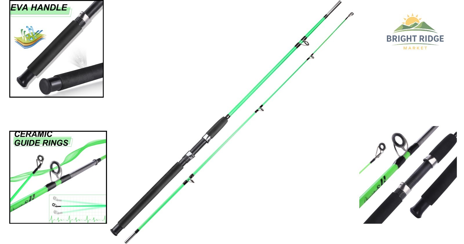 Fast Action Fishing Rod for Catfish and Salmon, 3.9 Ft Glass Fiber Spinning Pole