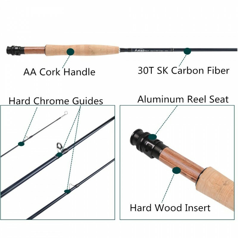 Amigo Fly Fishing Rod 4/5/6/7/8wt 9ft Fast Action IM10 Carbon Fiber with tube