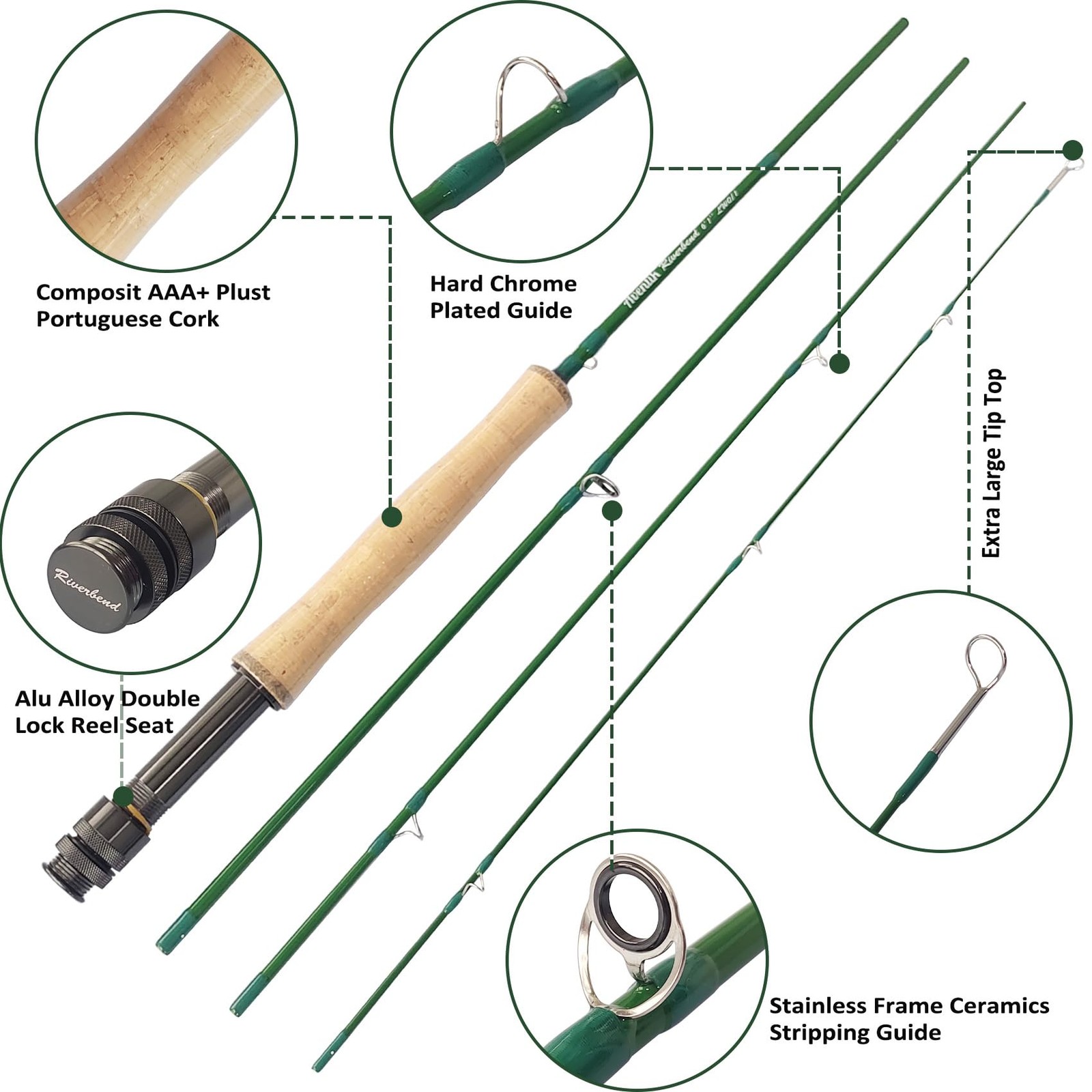 Riverbend Fly Rod IM8 Graphite 0-8 wt, 6-10ft Lightweight Medium Fast Action