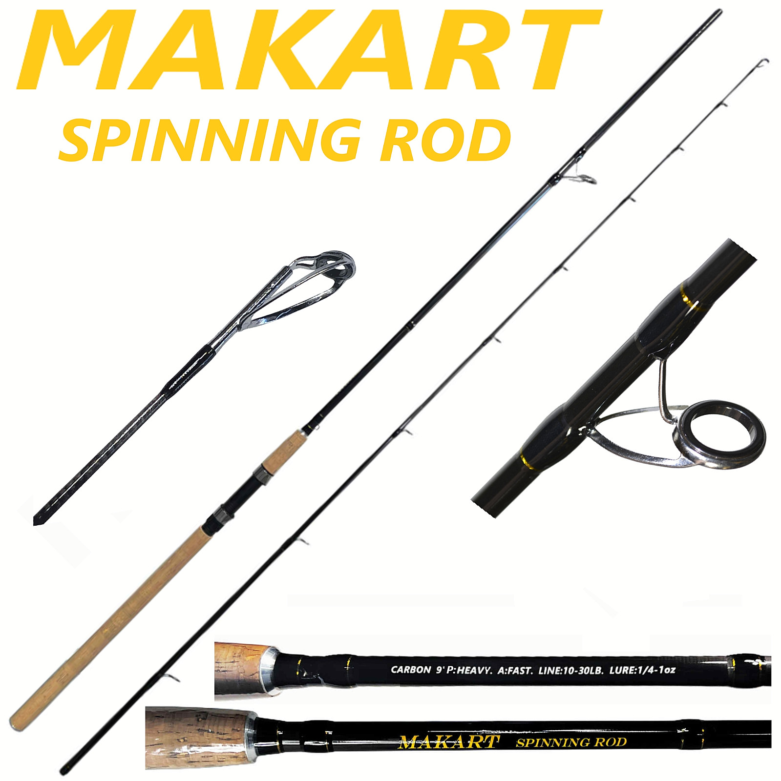 9ft Fishing Rod Spinning Pole Carbon Fiber Portable Heavy Fast 2 section