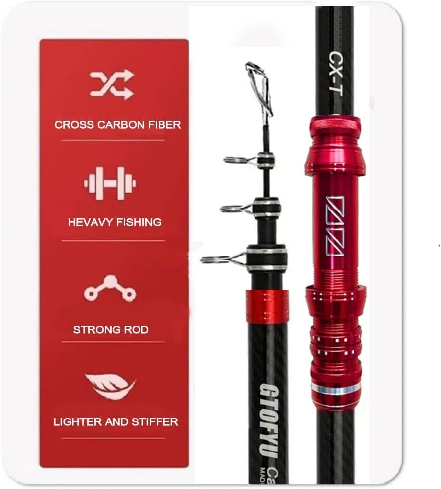 Telescopic Fishing Rod, Carbon Fiber Travel Surf Rod, Spinning Power Lure 2-9…