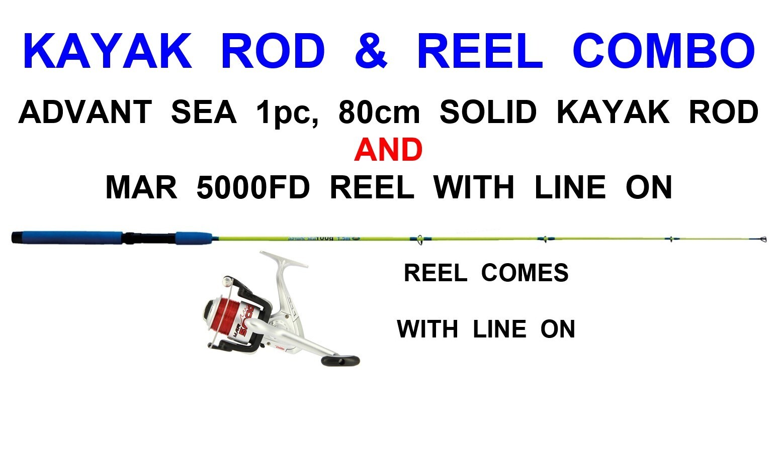 LINEAEFFE ADVANT SEA 80cm SOLID KAYAK ROD+MAR 5000FD REEL+LINE BOAT SEA FISHING