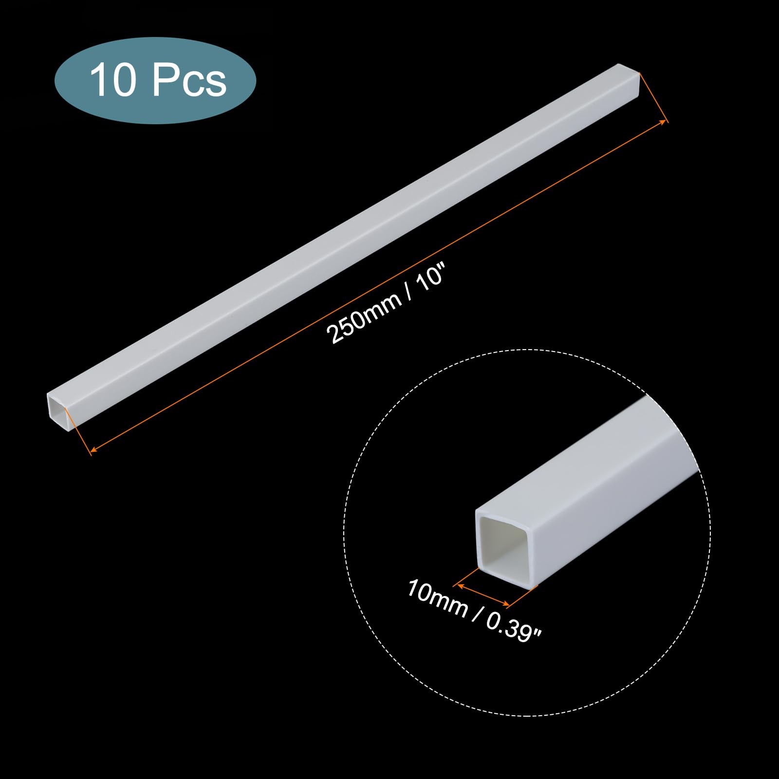 10pcs MECCANIXITY 10″ White ABS Square Tube 0.39″ Easy Processing for DIY Models