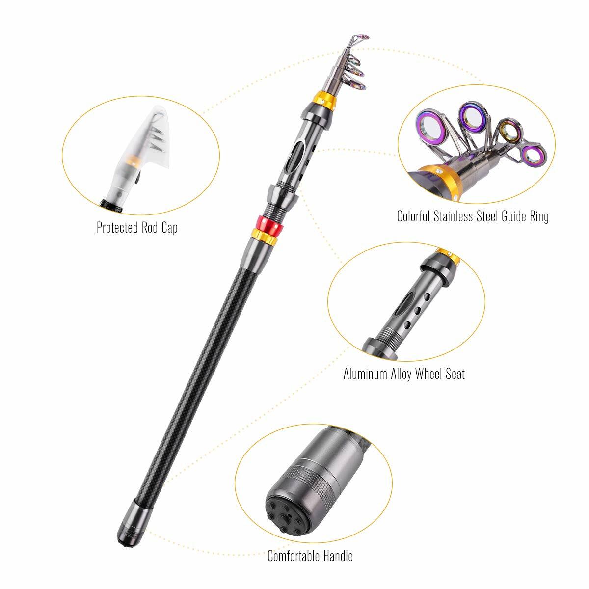 Caña de Pescar Telescópica de Fibra de Carbono y Carrete Combo Kit de Pesca