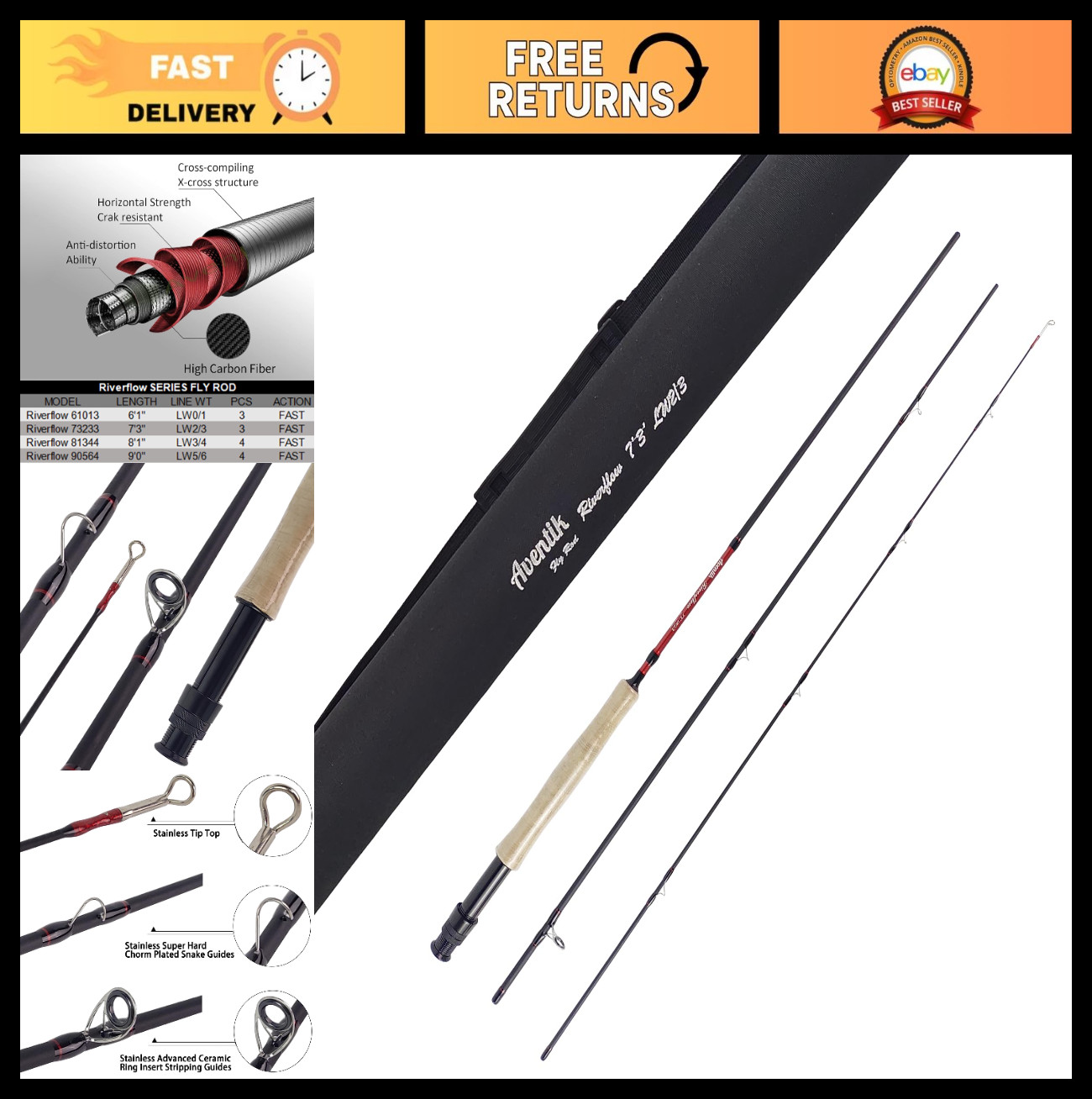 Ultralight 3-Piece & 4-Piece Fly Fishing Rods, Fast Action Graphite Travel Rods,