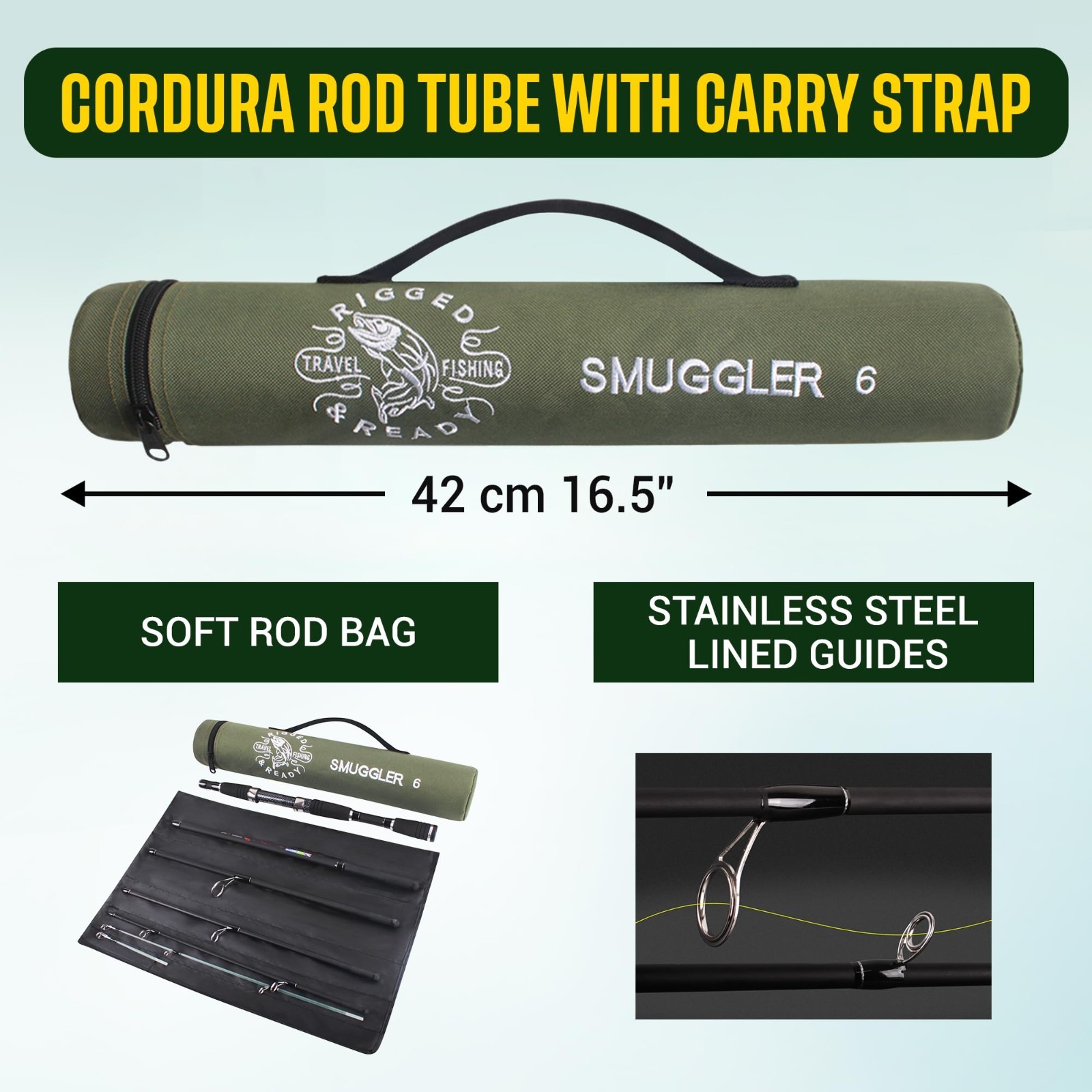 Smuggler 6 Compact Portable Travel Fishing Rod & Case 7.3’ spin,general fishing