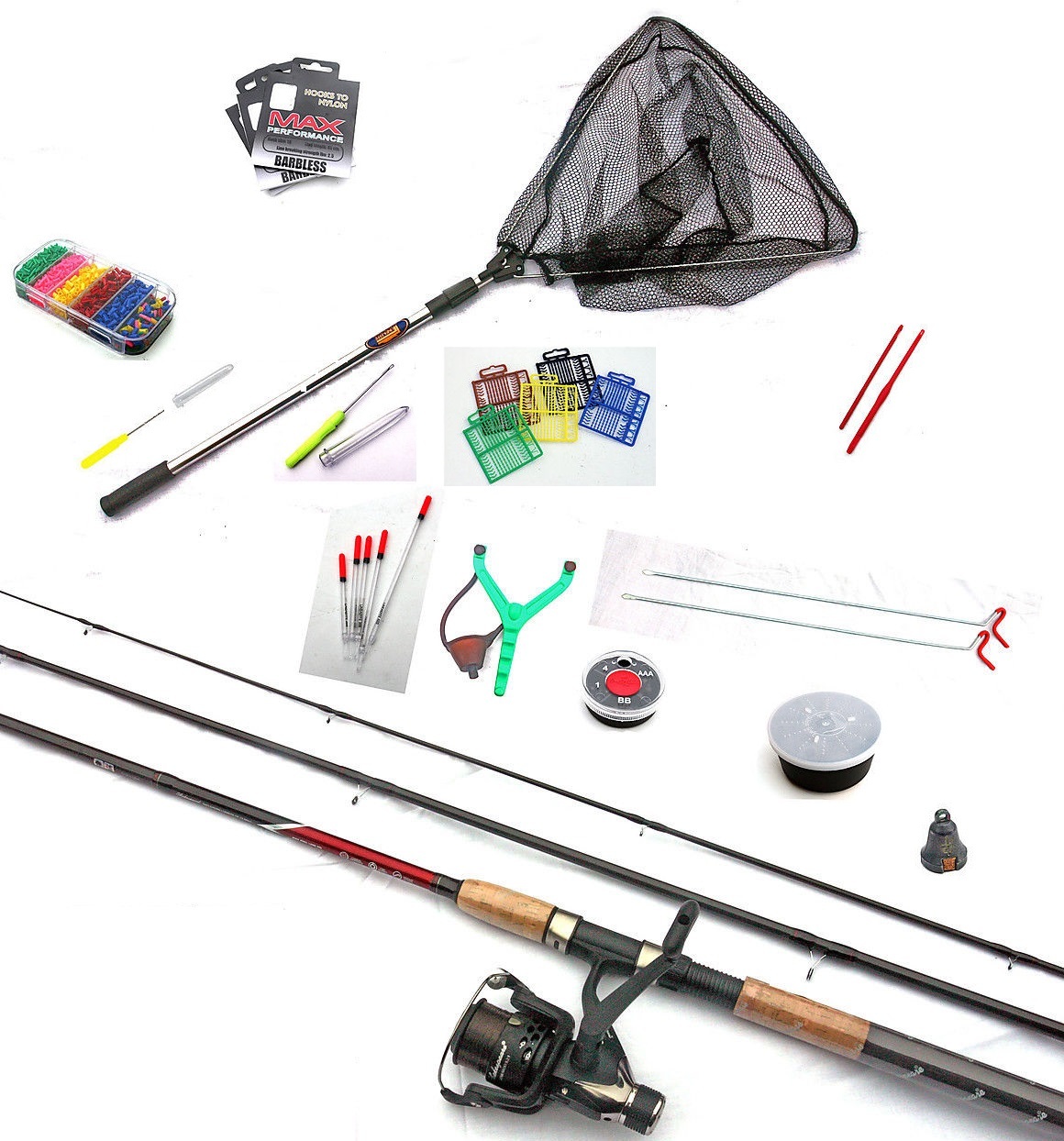 Shakespeare Float Fishing Set Kit Rod Reel Hook Floats Rest Catapult Baitbox Net