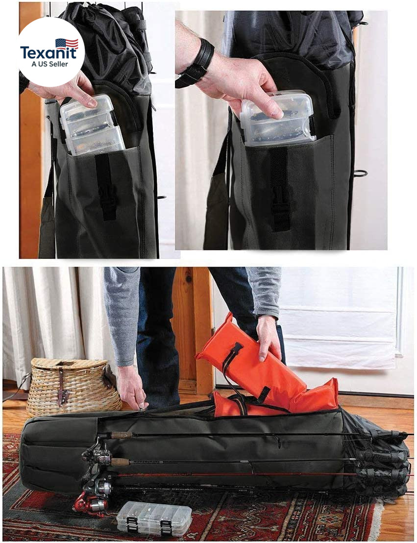 Durable Canvas Fishing Rod & Reel Organizer Bag Travel Carry Case Bag- Holds 5 P