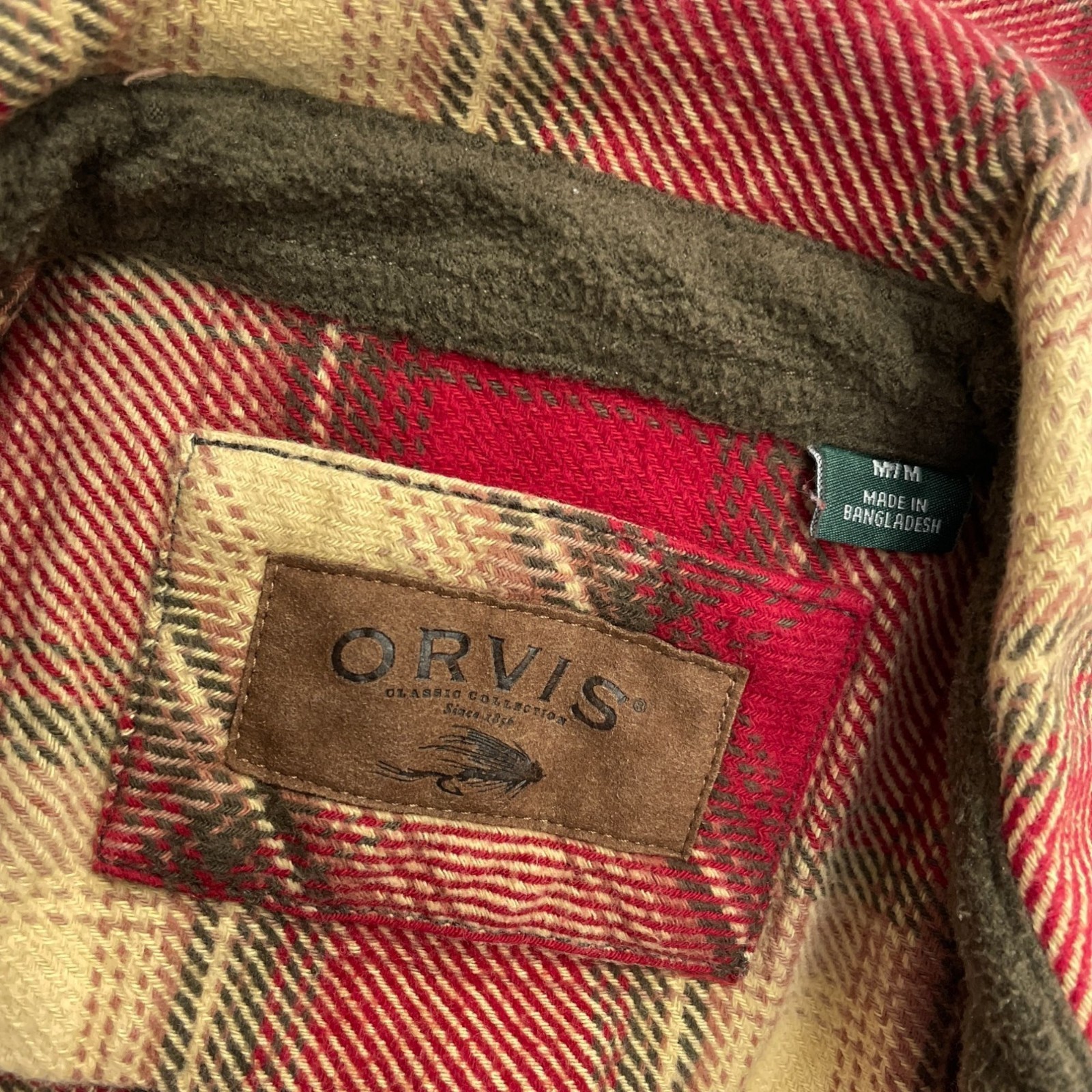 Orvis Men’s M Red Plaid Flannel Shirt Jacket Long Sleeve B1171