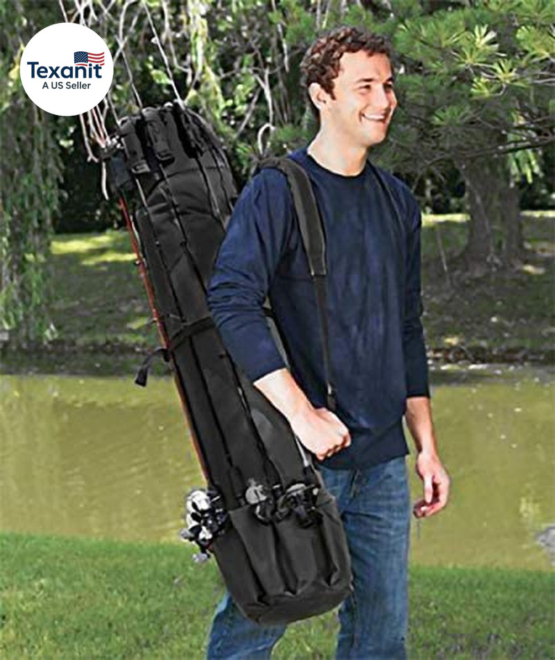 Durable Canvas Fishing Rod & Reel Organizer Bag Travel Carry Case Bag- Holds 5 P