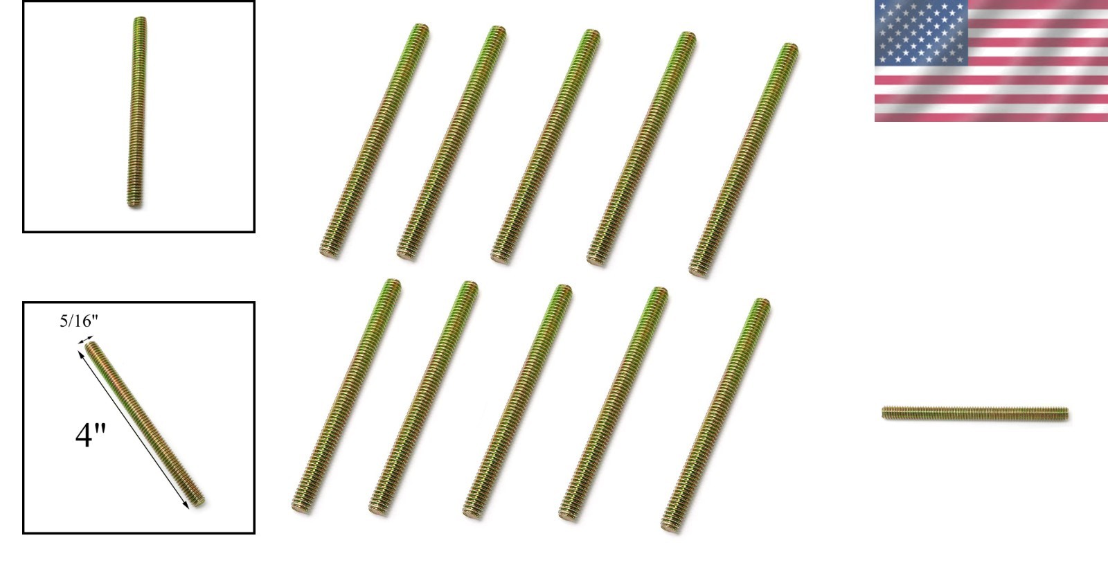 10x Fully Threaded Steel Rods 5/16″-18 x 4″ Galvanized for Furniture DIY
