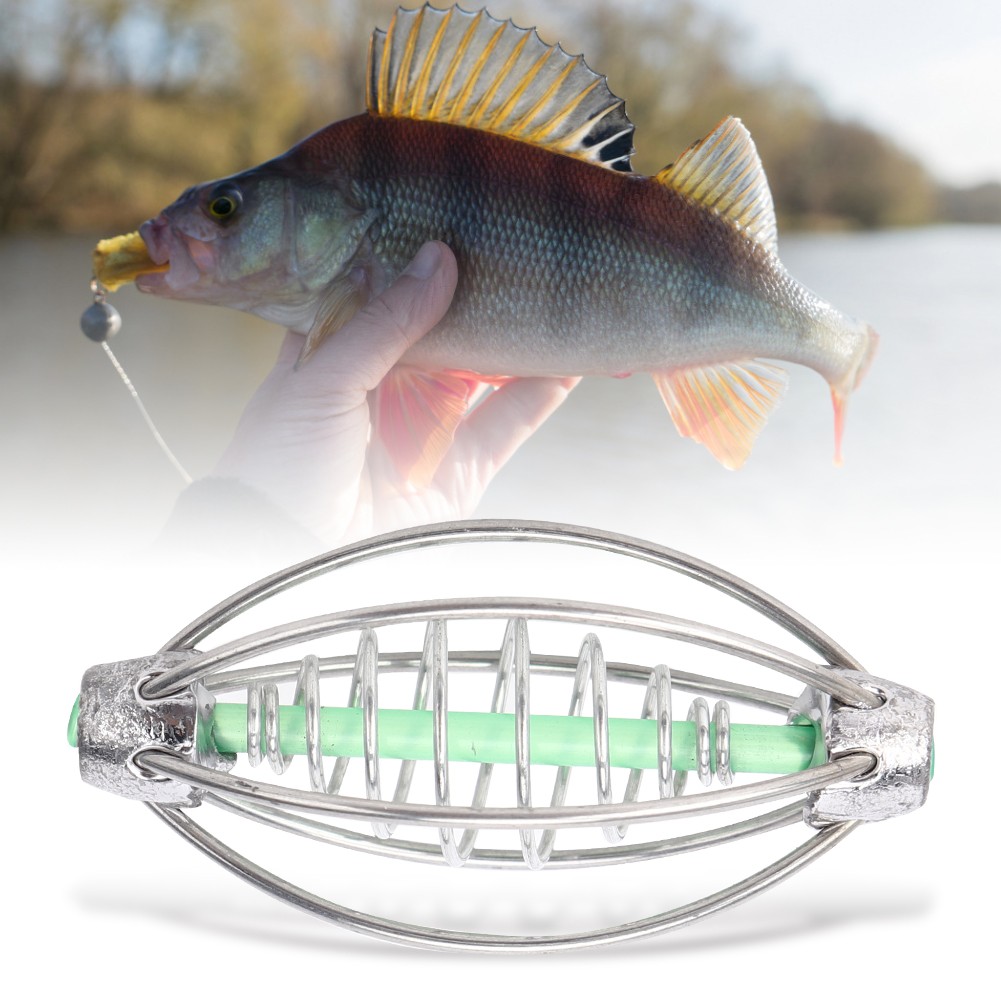 N- 10PCS Stainless Steel Spring Fishing Feeder Bait Cage Holder Tackle Accessory