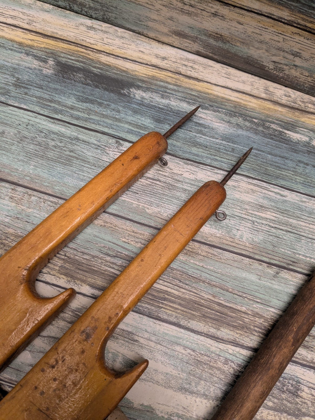 Handmade Ice Fishing Poles Lot of 4 Homemade Vintage Wooden