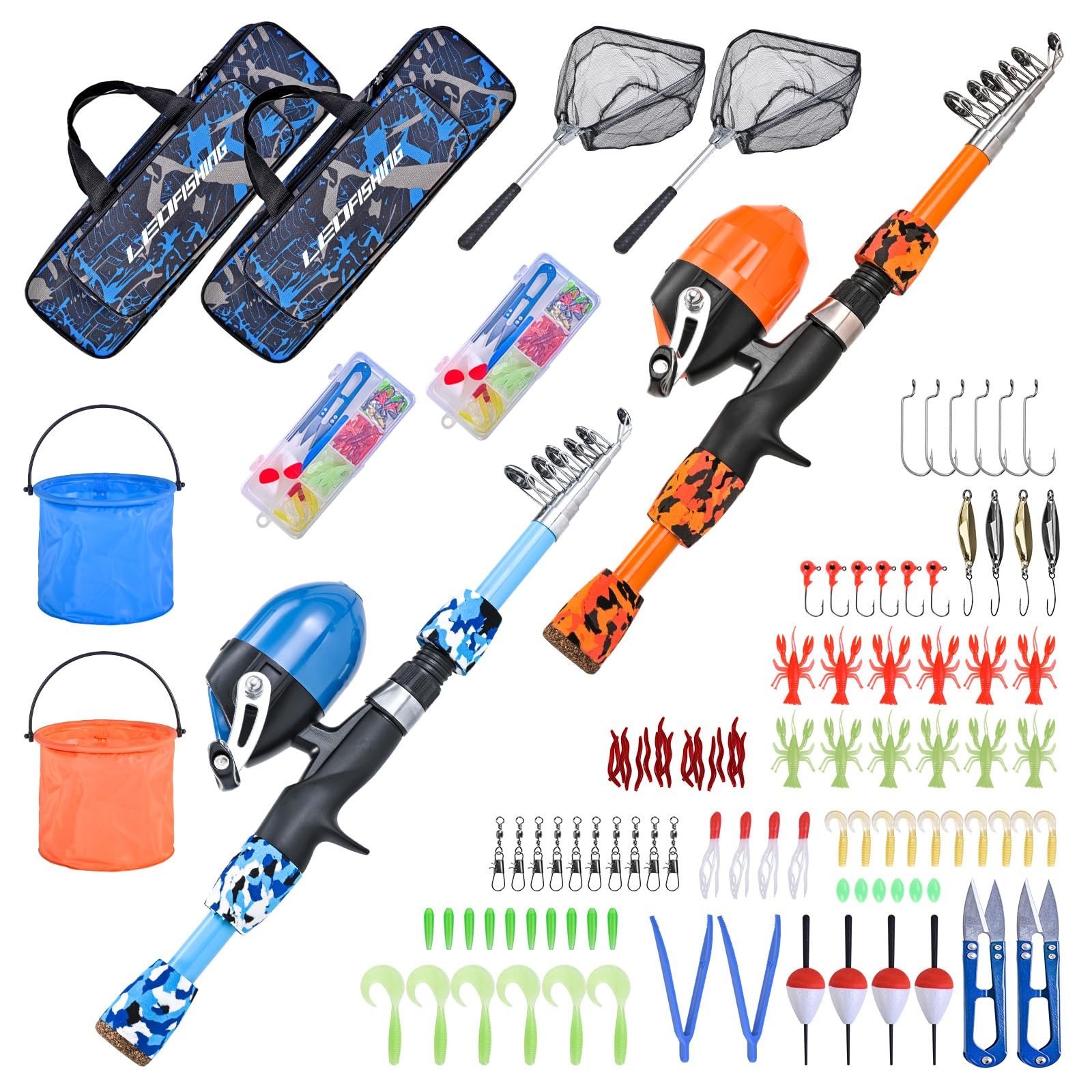LEOFISHING 2 Set Kids Fishing Pole Kit, Portable Telescopic Rod & Reel Combo Tac