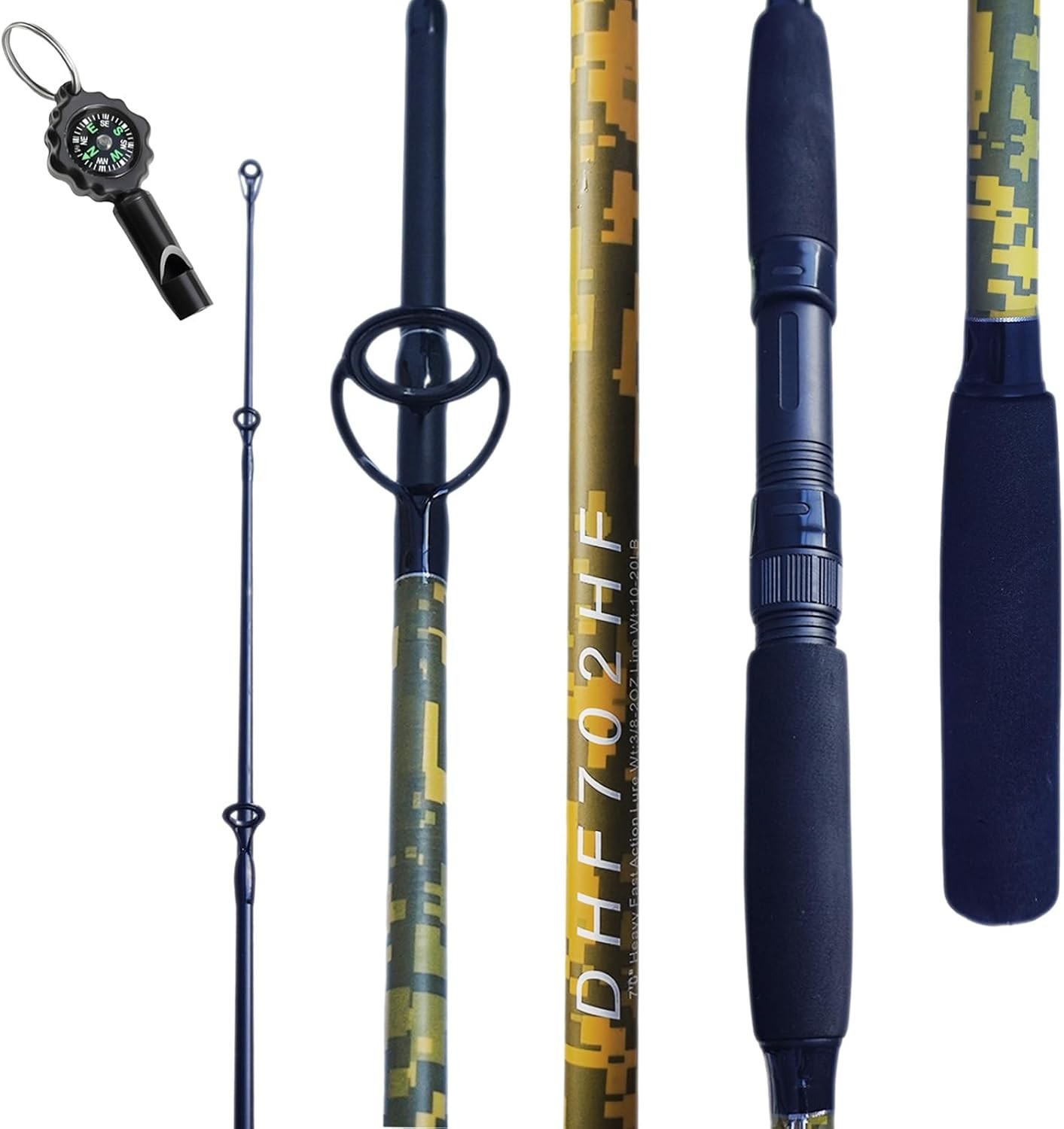 7’0″ White & Green Spinning Fishing Rod Carbon Graphite Boat & Inshore Rod Solid