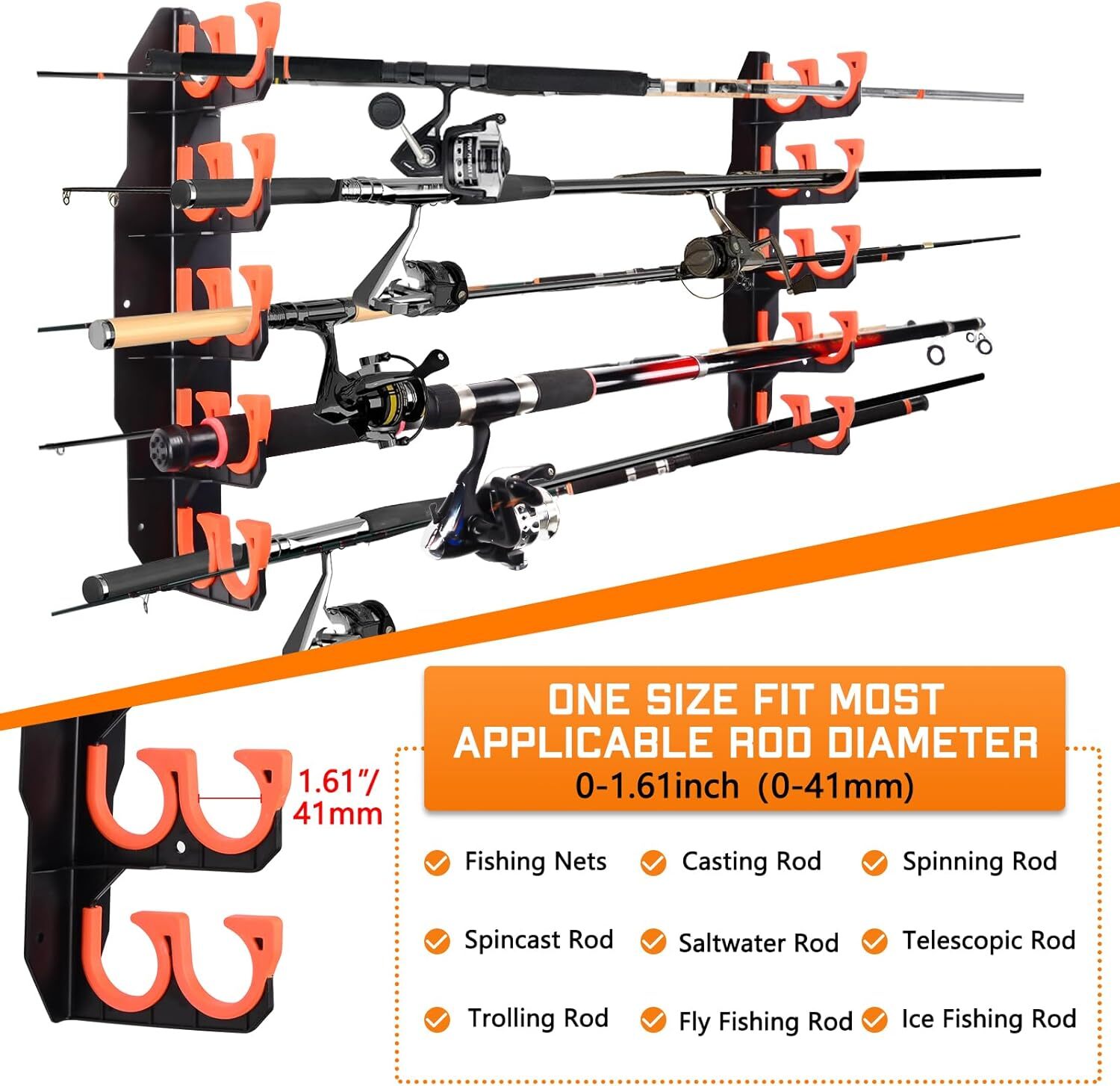 Fishing Rod Wall Rack Pole Holders Hold Up to 10 Rods,Fishing Pole Holder Garage