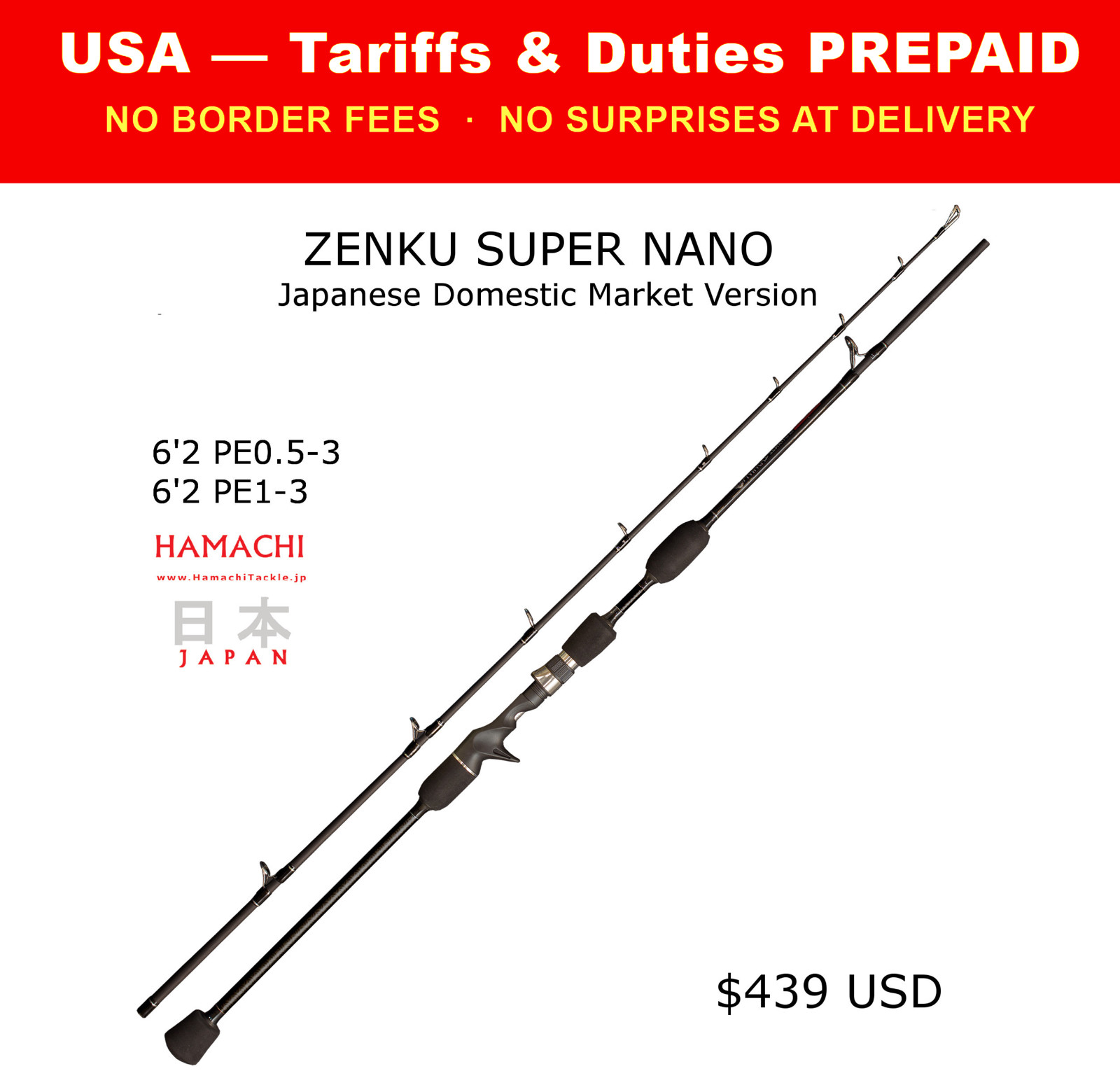 Hamachi Zenku JDM Jig 6’2 PE1 – 3 10 – 30lb Japanese jigging casting fishing rod