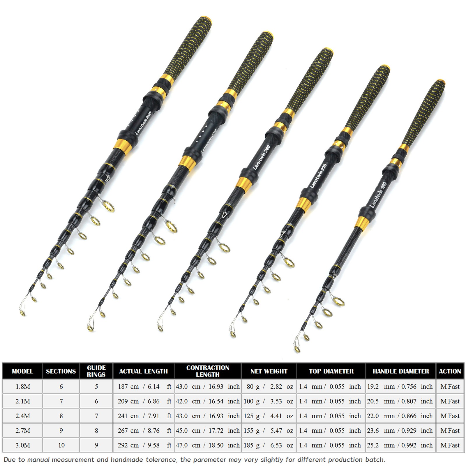 1.8m-3.0m Carbon Fiber Rod Portable Fishing Rod Lightweight Design Super Hard