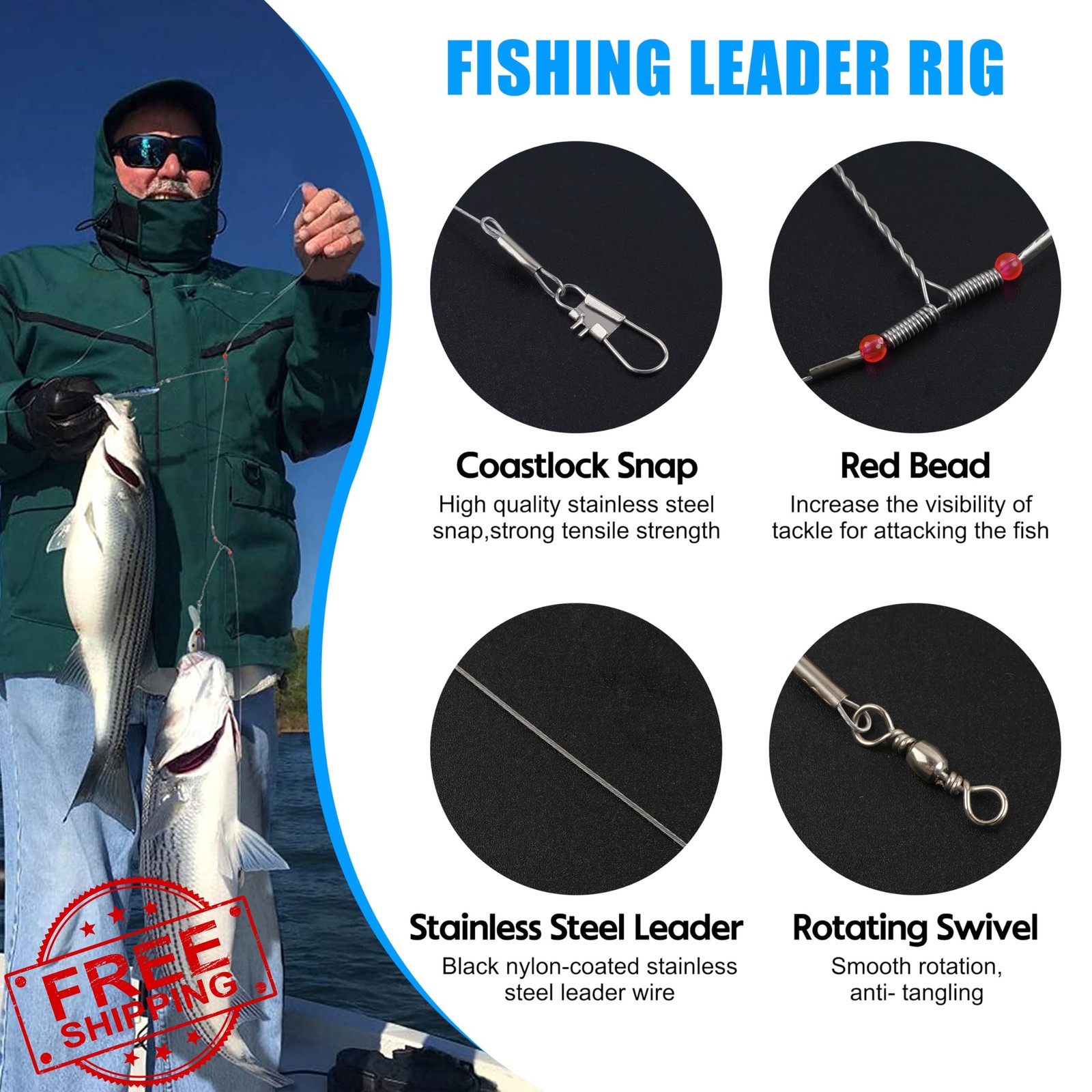 AGOOL Fishing Leaders 3 Arm 12pcs Steel Gray