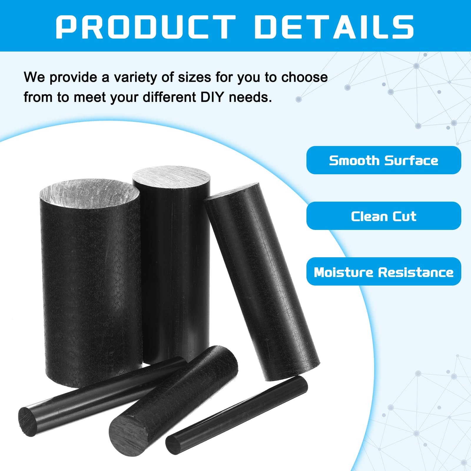 2 Pack ABS Plastic Rod Round Solid Bar 20mm x 100mm Black DIY Model Material
