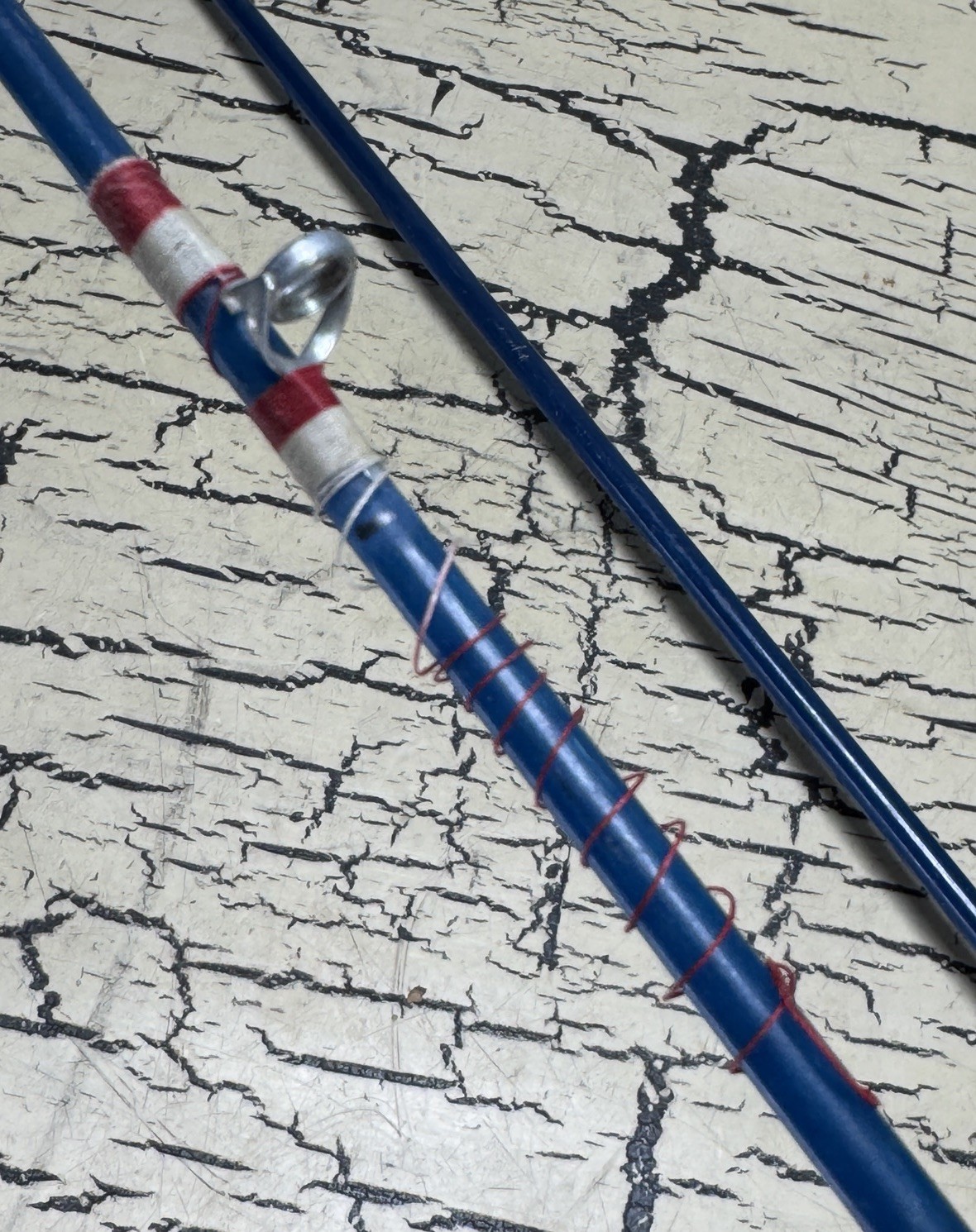 VTG Blue Fiberglass Fly Fishing Rod 2-pc Retro Red White Wraps 6ft Unmarked Rare