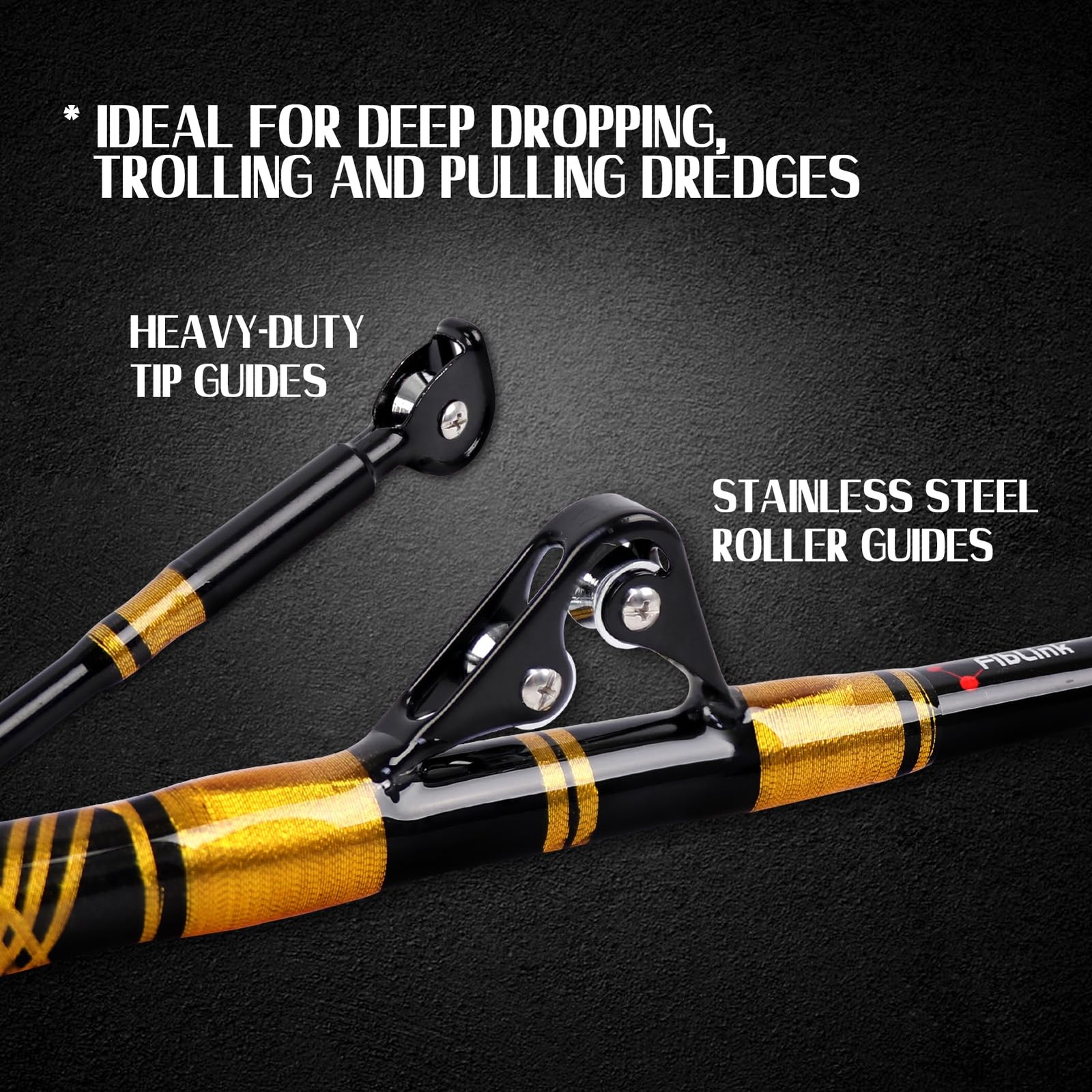 Fiblink Saltwater Fishing Rod 2 Piece Bent Butt Trolling Rod Deep Sea Roller …