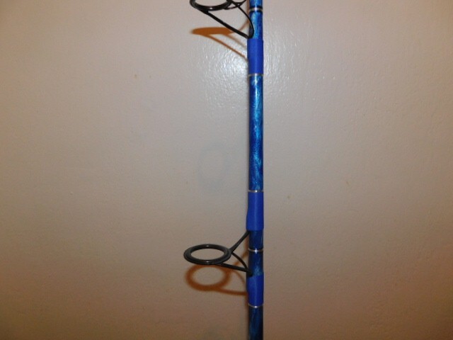 CUSTOM SPINNING ROD 7 FT 25-50 LB SEA BLUES AND PEARL MARBLE NEW