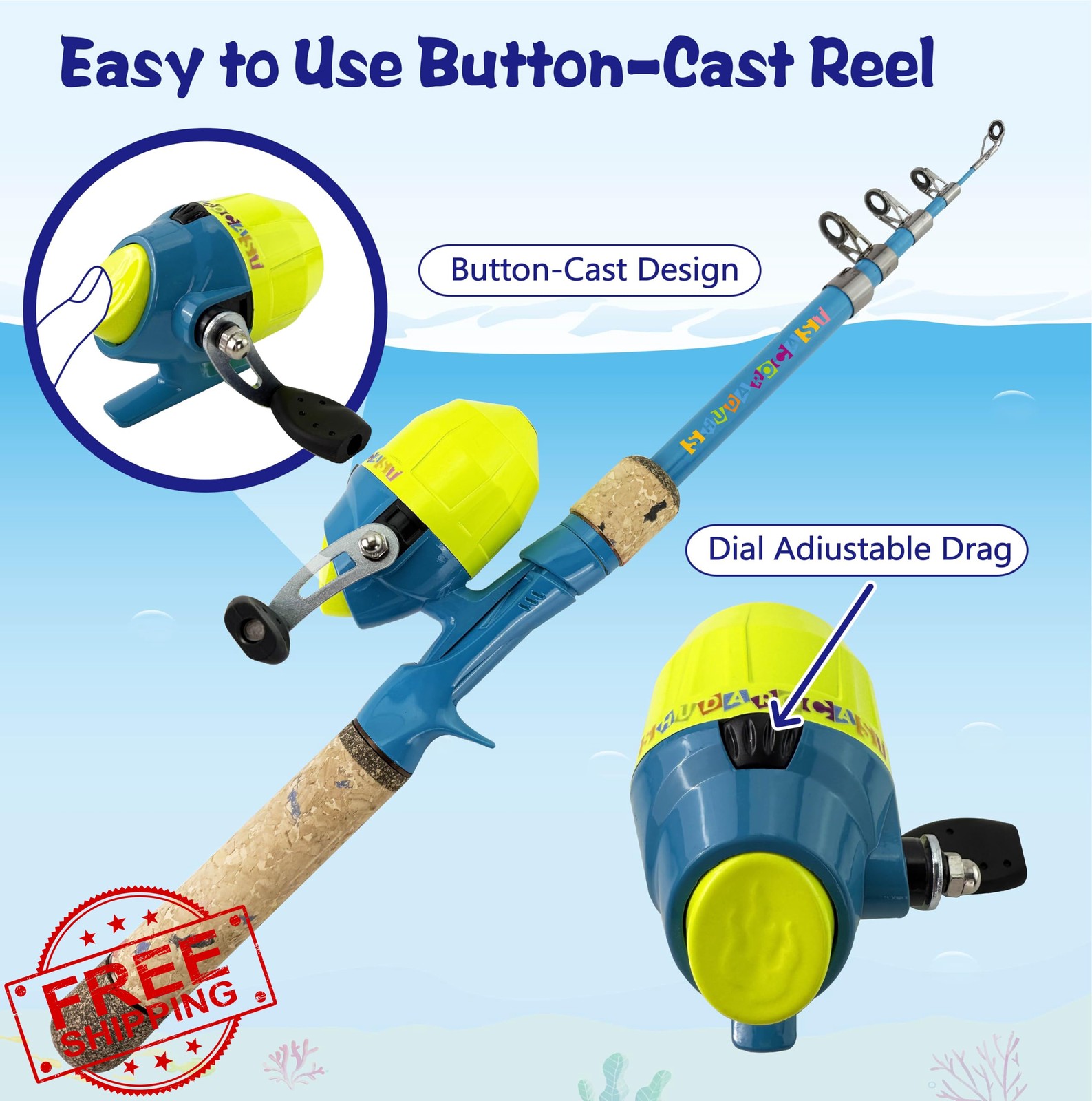 shudarocast Blue 1.5m Kids Fishing Rod Set