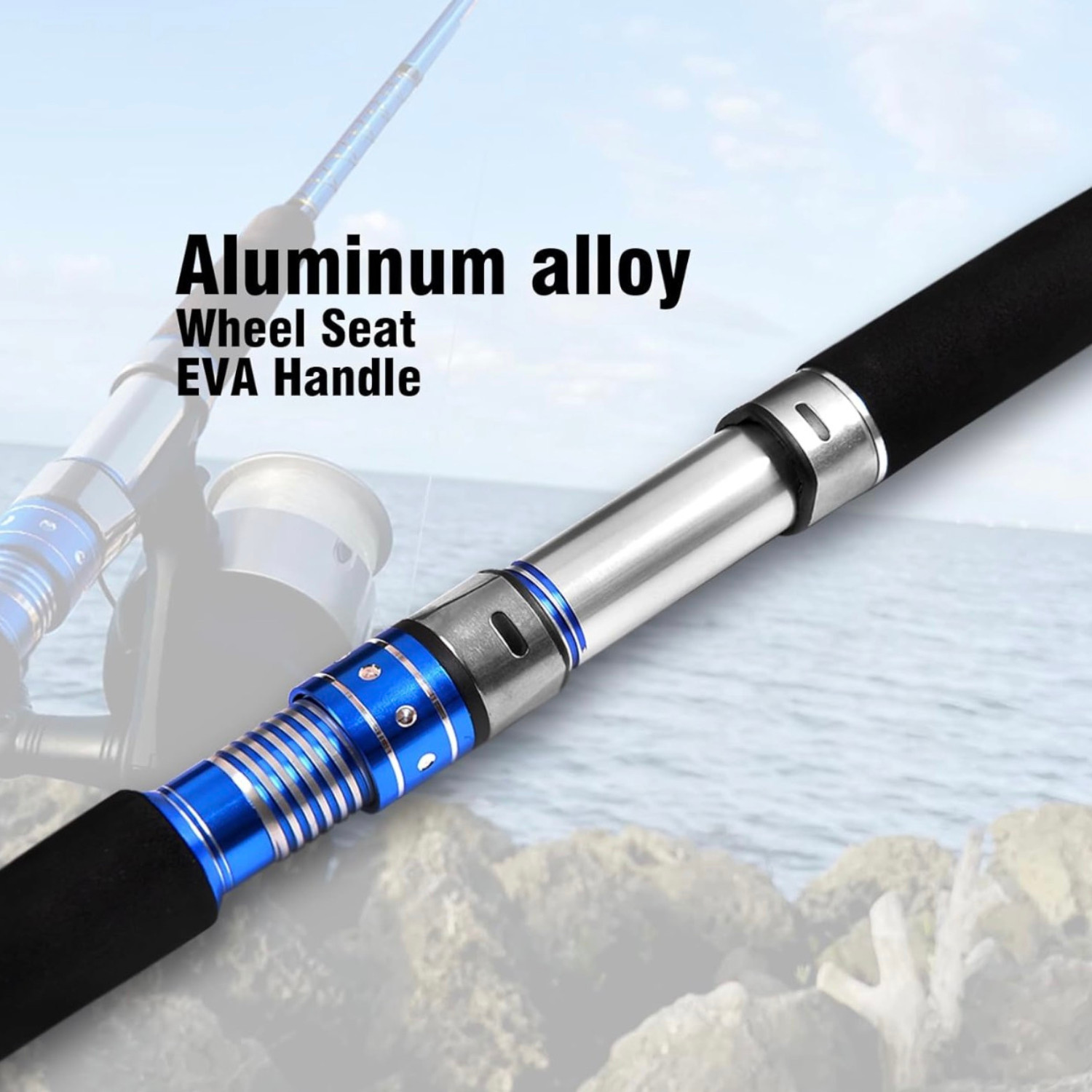 Fiblink 6ft Heavy Saltwater Spinning Rod 2Pc Offshore Graphite EVA Grip Durable