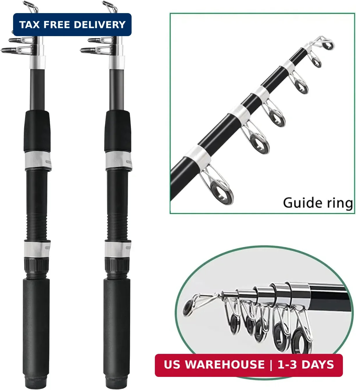 Fishing Pole Combo, 6.9ft 2Pcs Telescopic Rods Set, Collapsible Carbon Fiber Fis