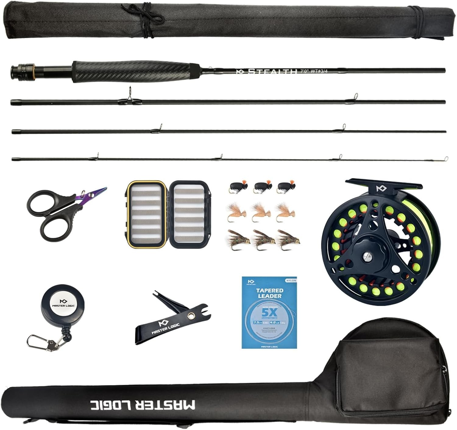 Stealth Fly Fishing Rod Combo Kit, 4-Pc Carbon Fiber Set with Reel & Accessories